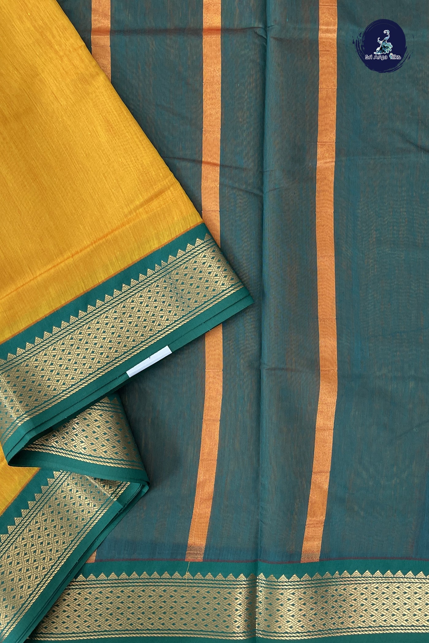 Mango Yellow Madisar Semi Silk Cotton Saree With Plain Pattern