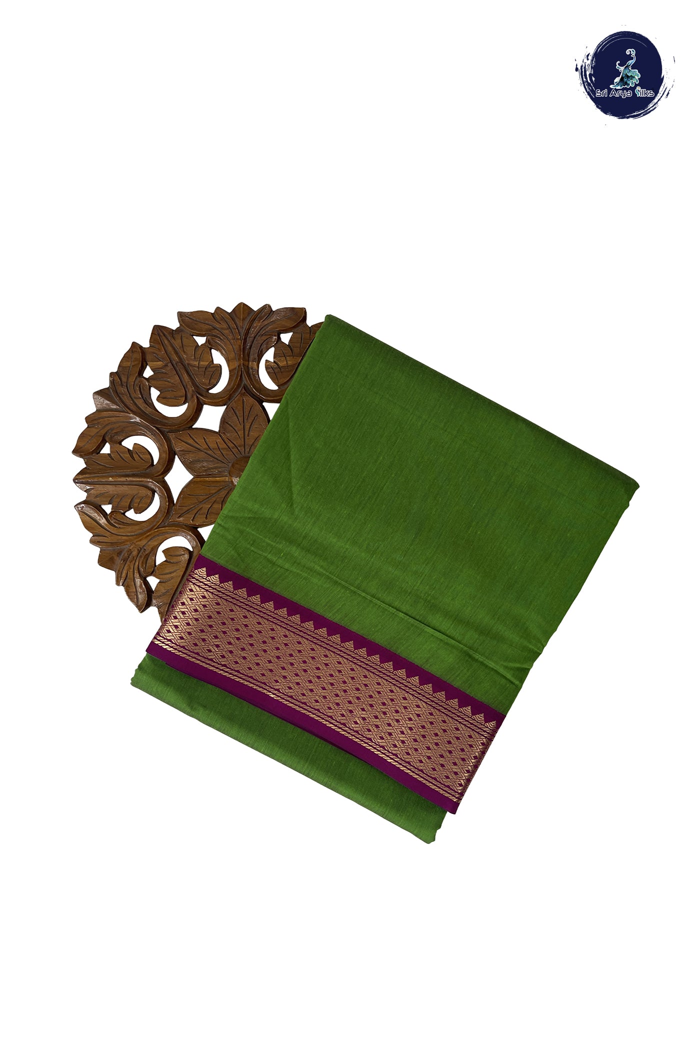 Green Madisar Semi Silk Cotton Saree With Plain Pattern