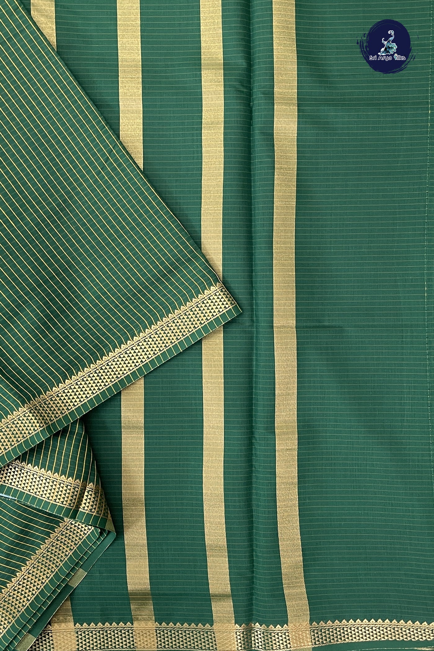 Dark Green Madisar Semi Silk Cotton Saree With Checked Pattern