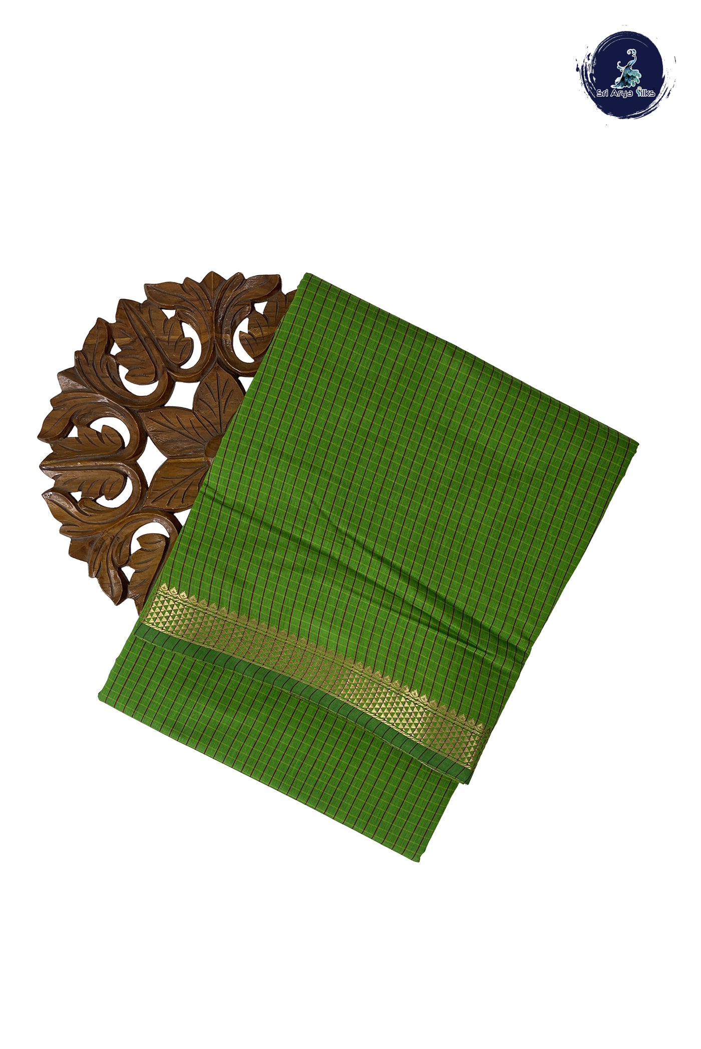 Light Green Madisar Semi Silk Cotton Saree With Checked Pattern