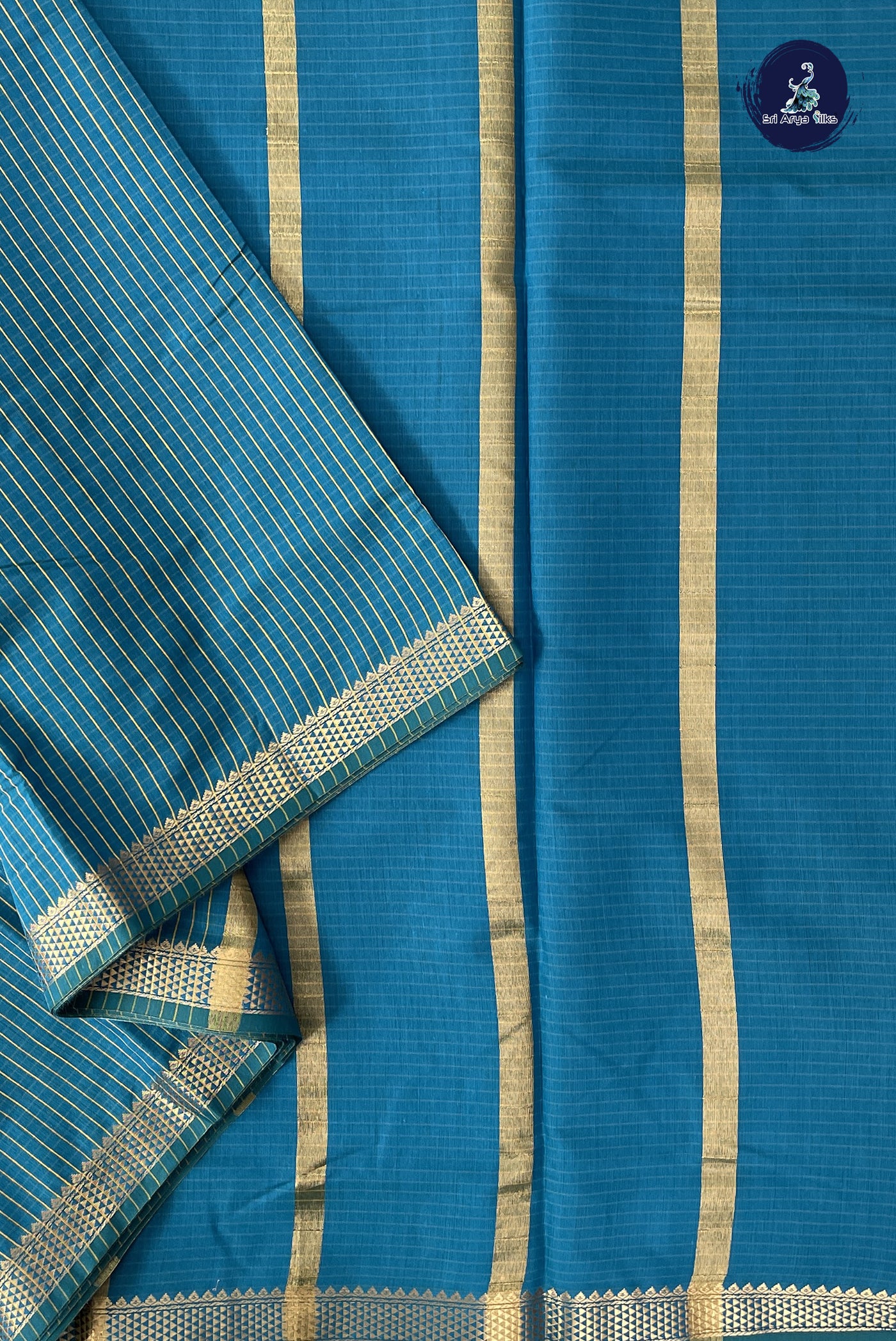 Sapphire Blue Madisar Semi Silk Cotton Saree With Checked Pattern