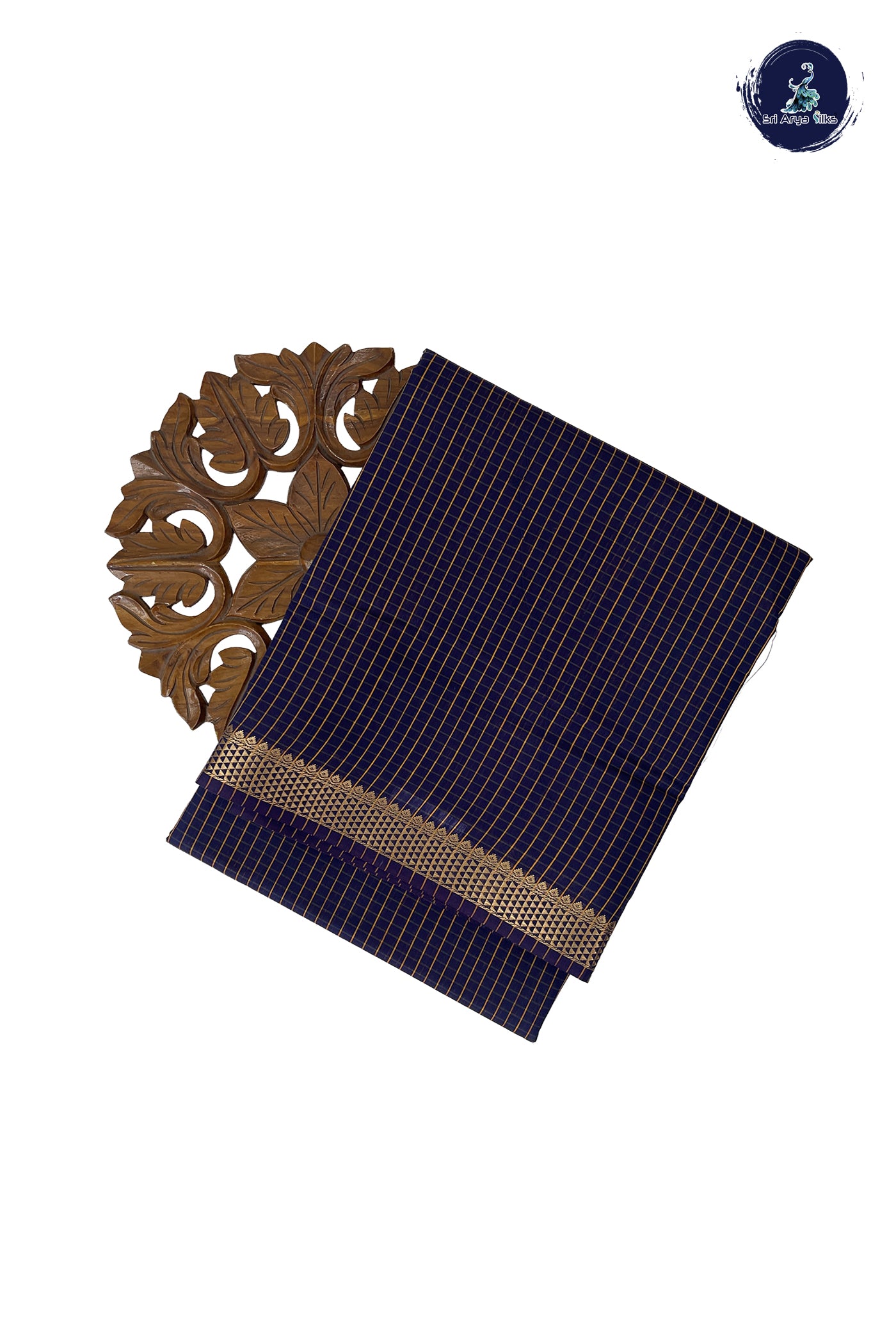 Navy Blue Madisar Semi Silk Cotton Saree With Checked Pattern