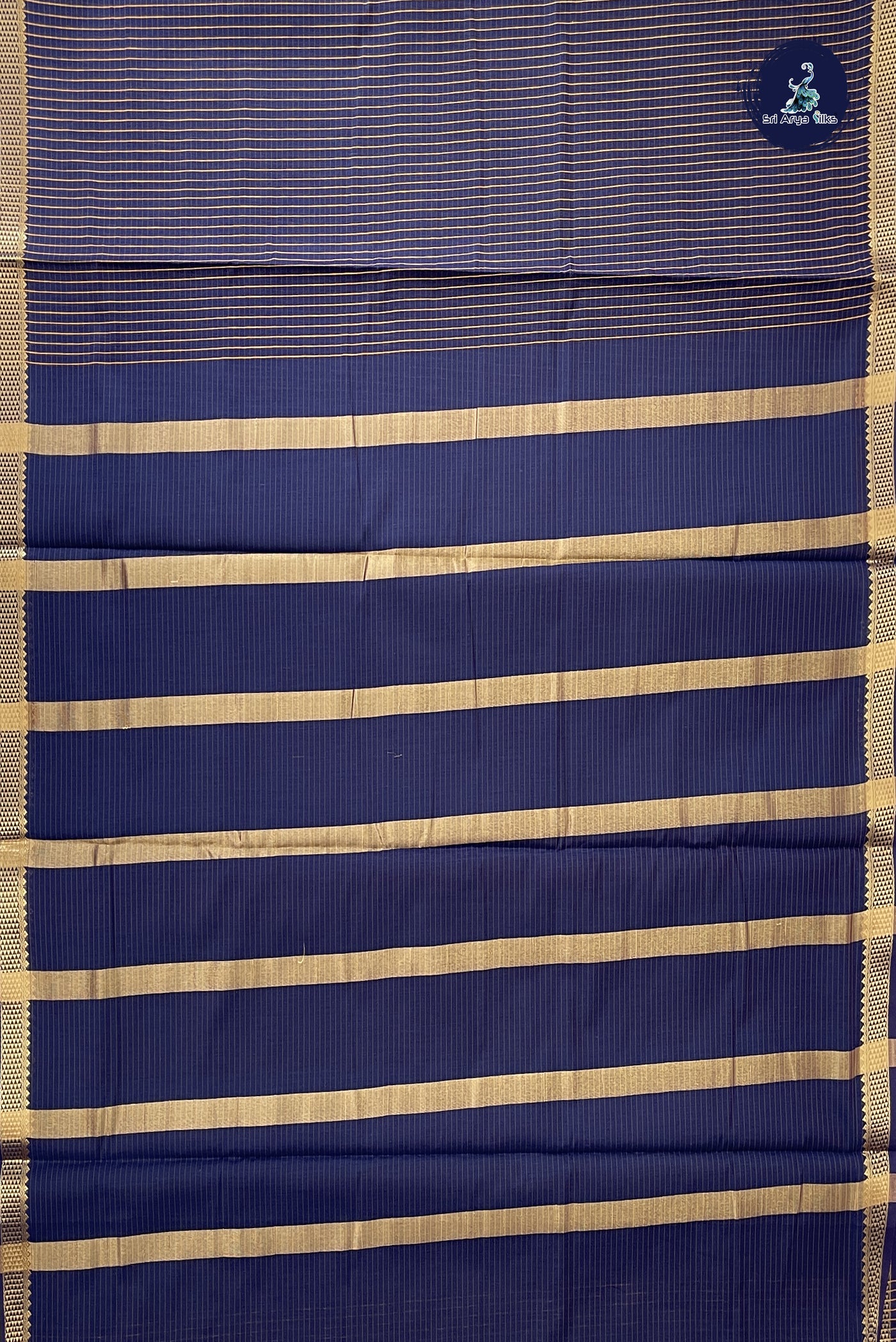 Navy Blue Madisar Semi Silk Cotton Saree With Checked Pattern