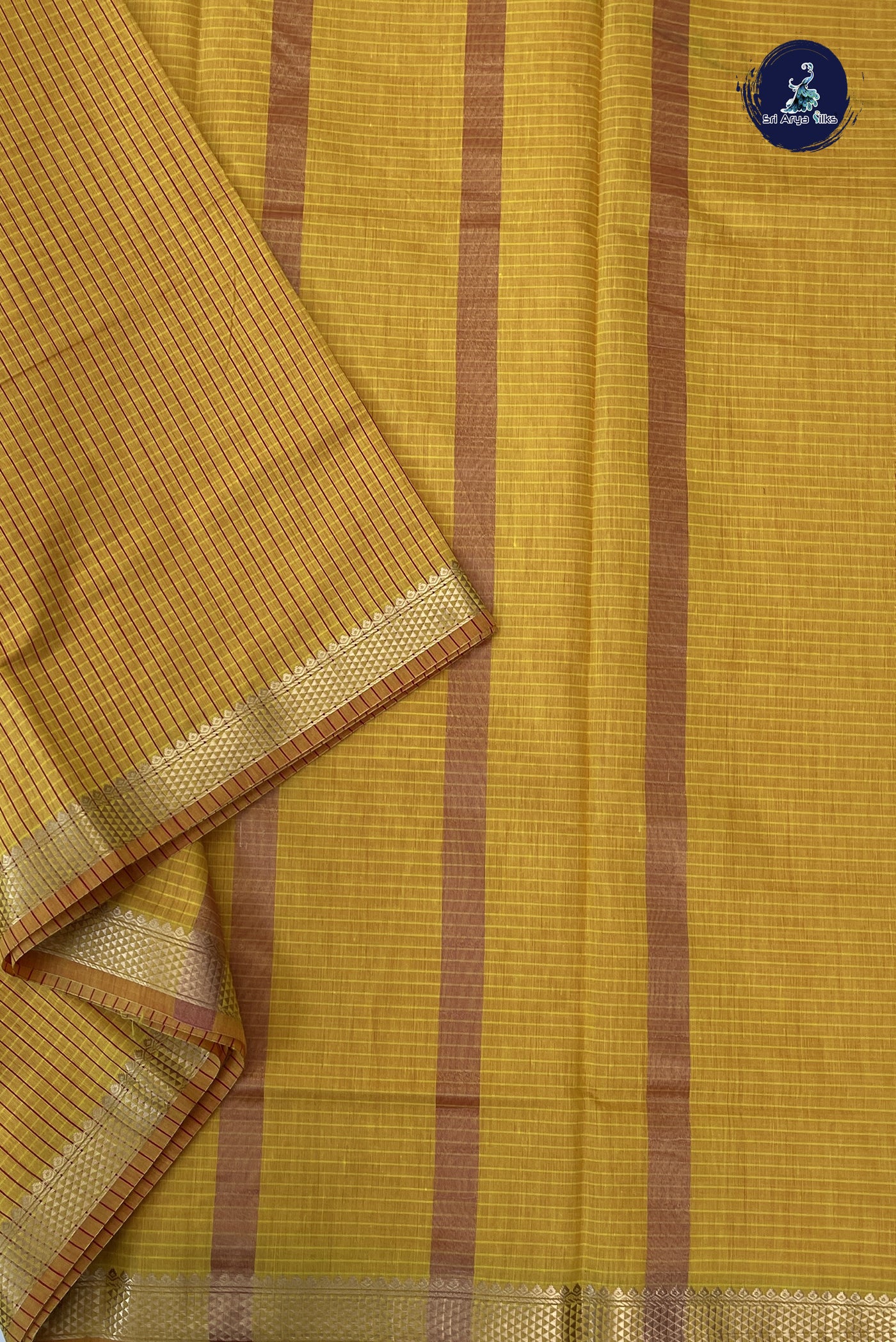 Yellow Madisar Semi Silk Cotton Saree With Checked Pattern