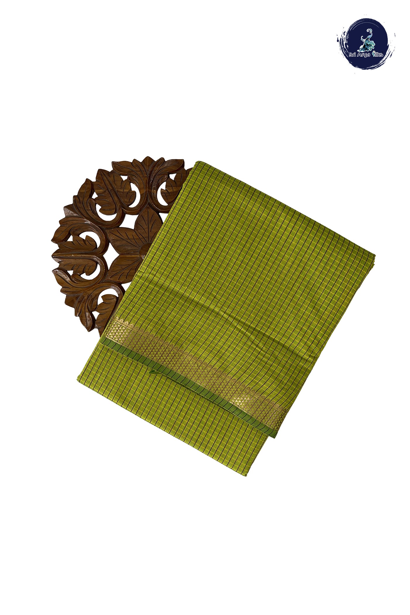Lime Green Madisar Semi Silk Cotton Saree With Checked Pattern