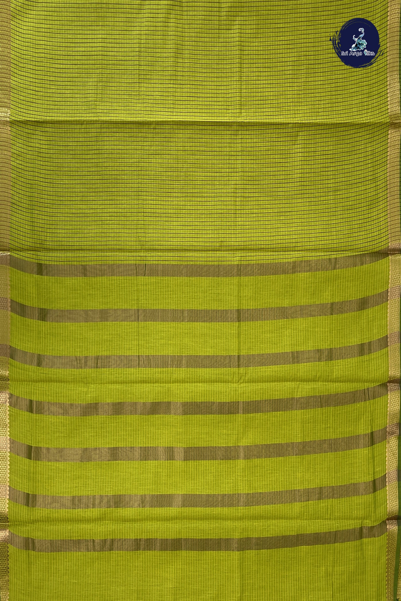 Lime Green Madisar Semi Silk Cotton Saree With Checked Pattern