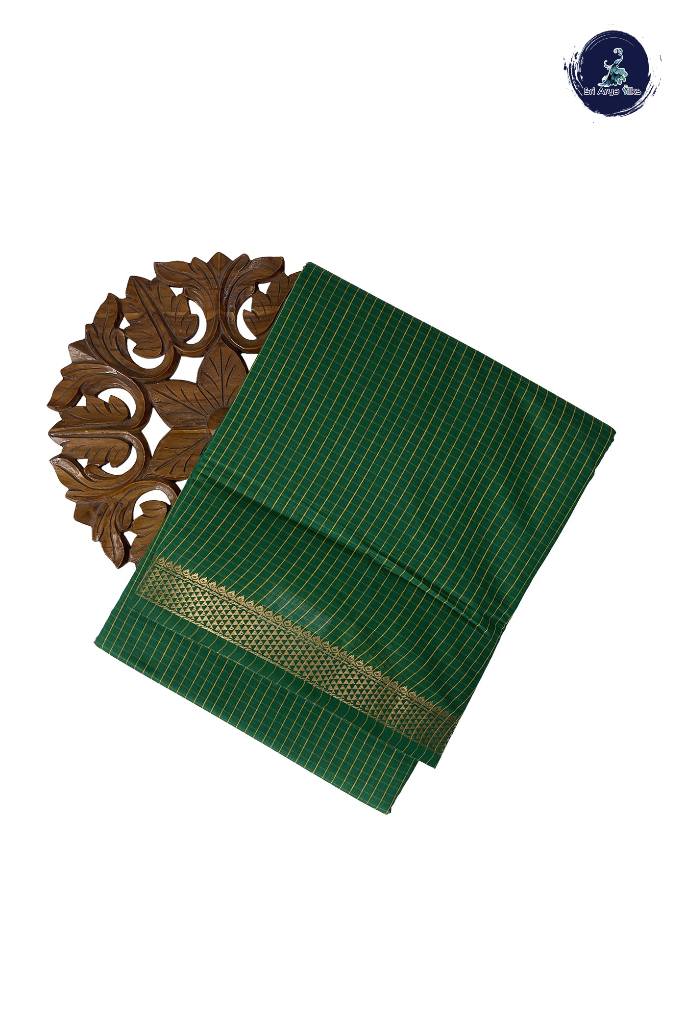 Green Madisar Semi Silk Cotton Saree With Checked Pattern