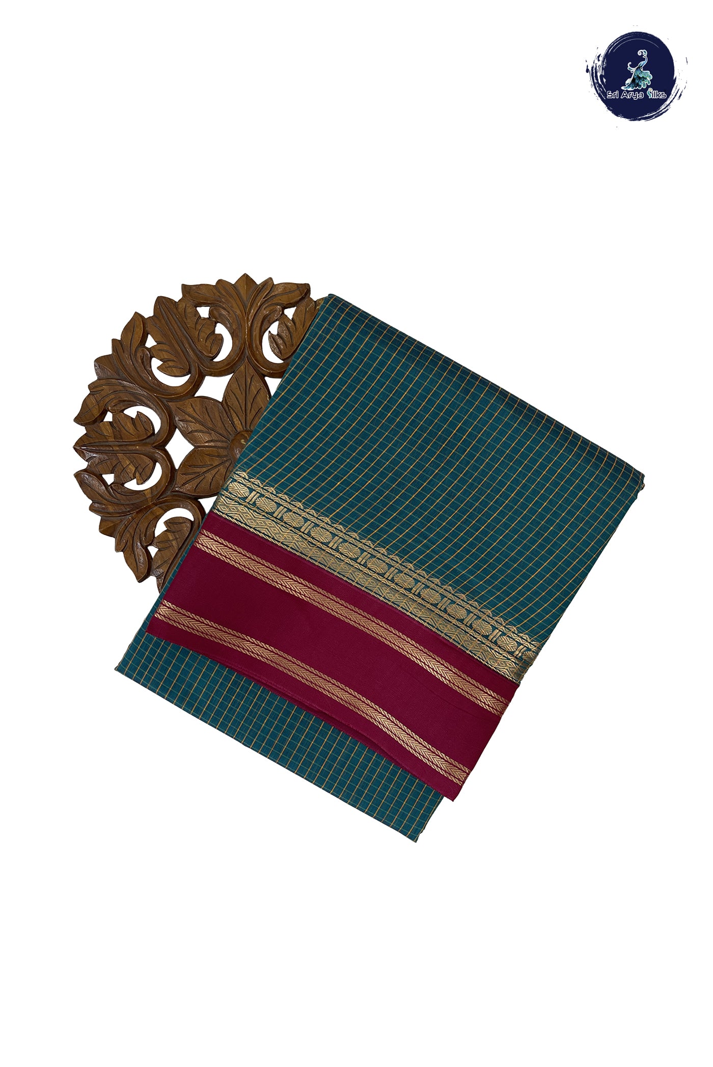 Sapphire Green Madisar Semi Silk Cotton Saree With Checked Pattern