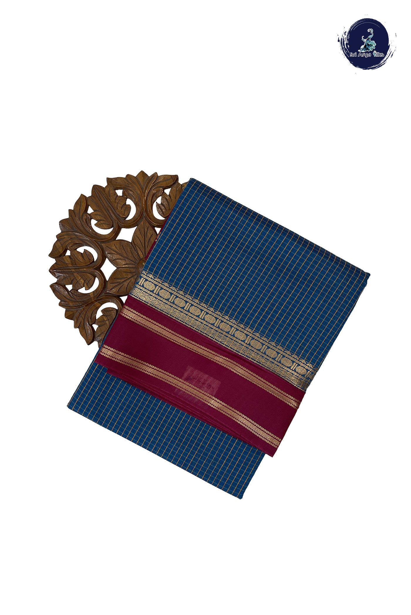 Sapphire Blue Madisar Semi Silk Cotton Saree With Checked Pattern
