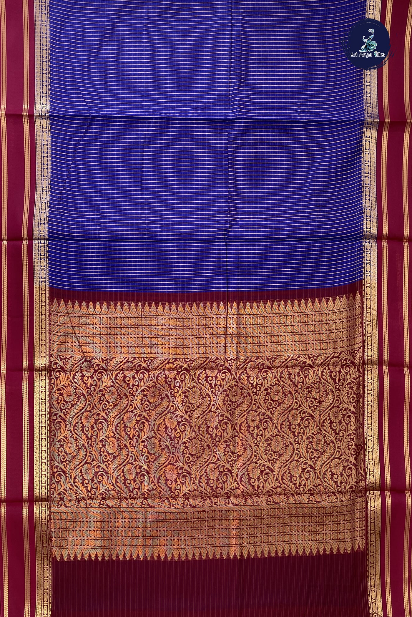 Blue Madisar Semi Silk Cotton Saree With Checked Pattern