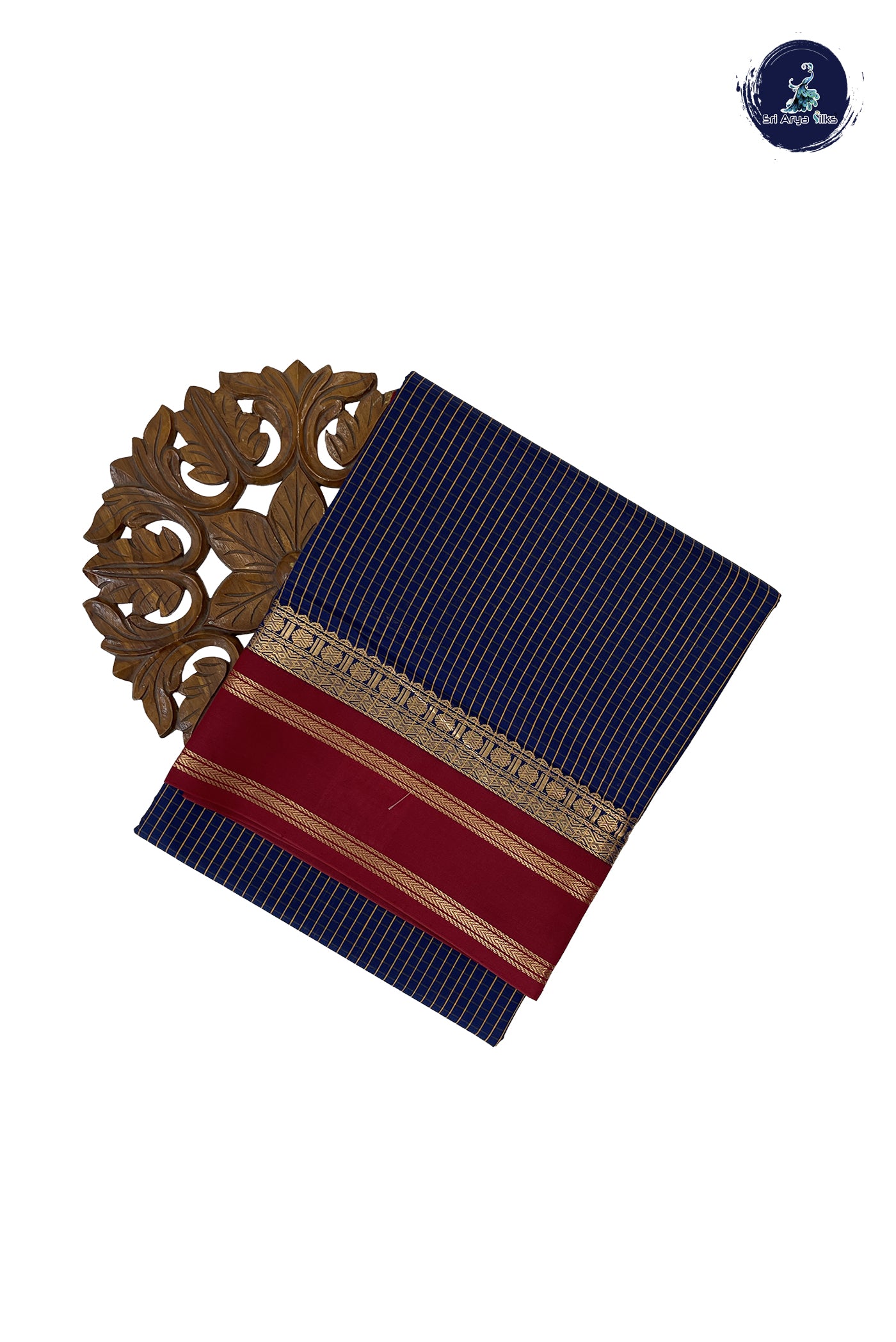 Navy Blue Madisar Semi Silk Cotton Saree With Checked Pattern