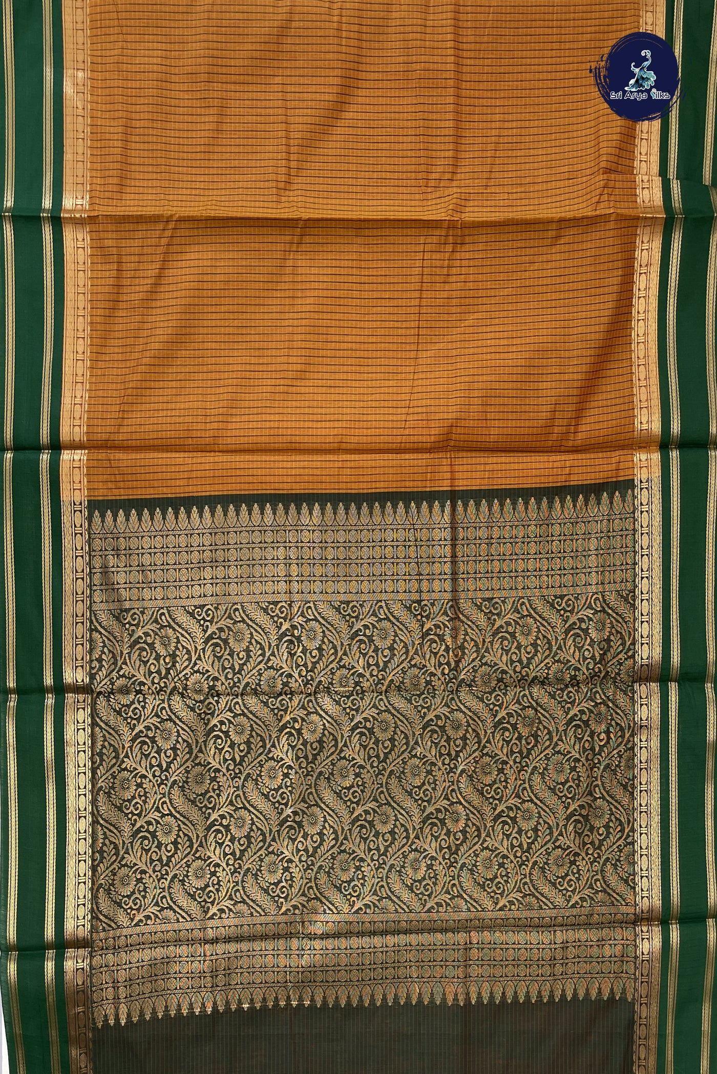 Mustard Madisar Semi Silk Cotton Saree With Checked Pattern