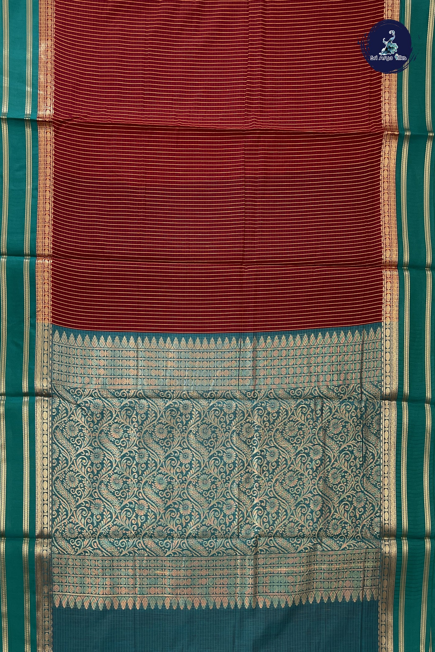 Maroon Madisar Semi Silk Cotton Saree With Checked Pattern