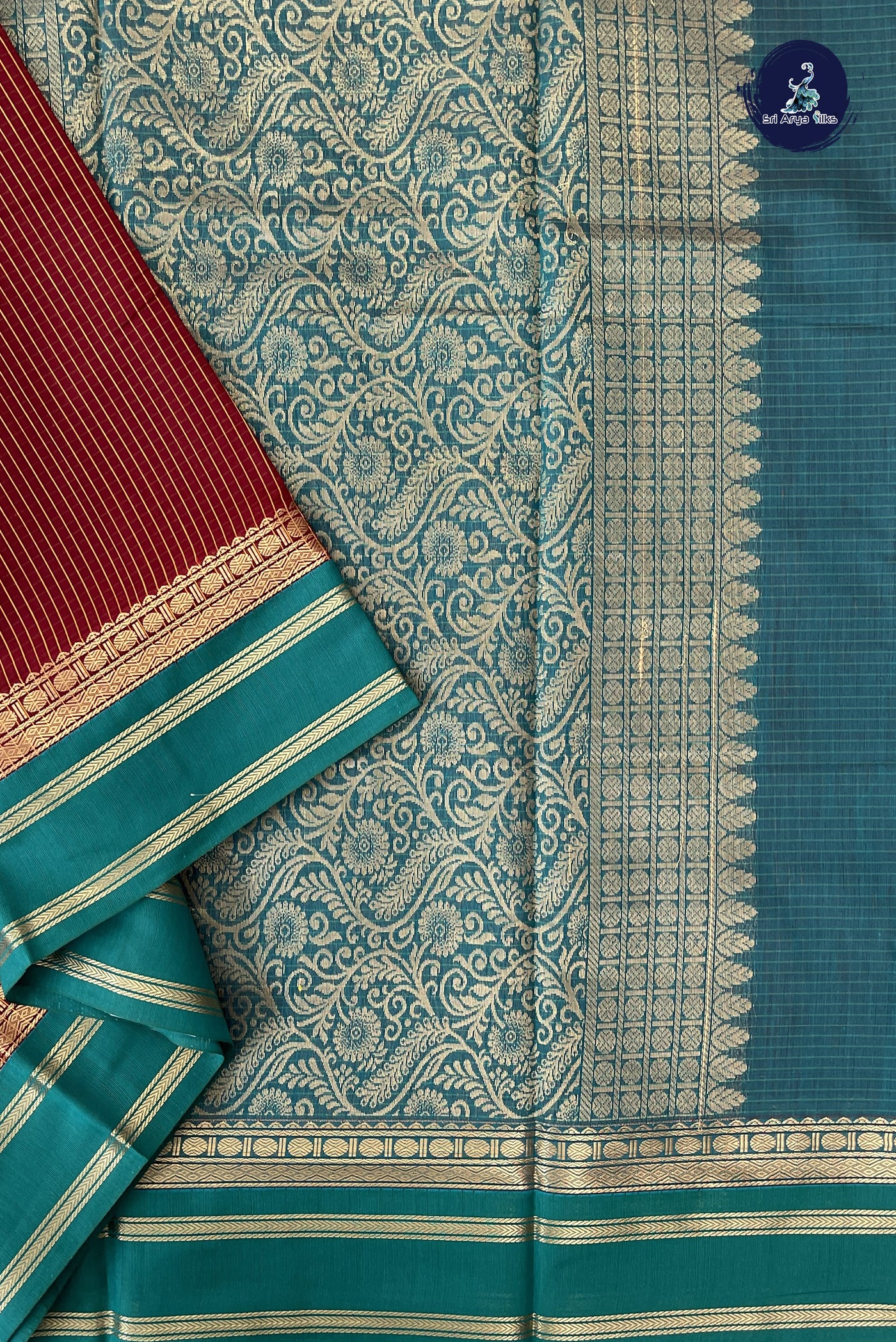 Maroon Madisar Semi Silk Cotton Saree With Checked Pattern