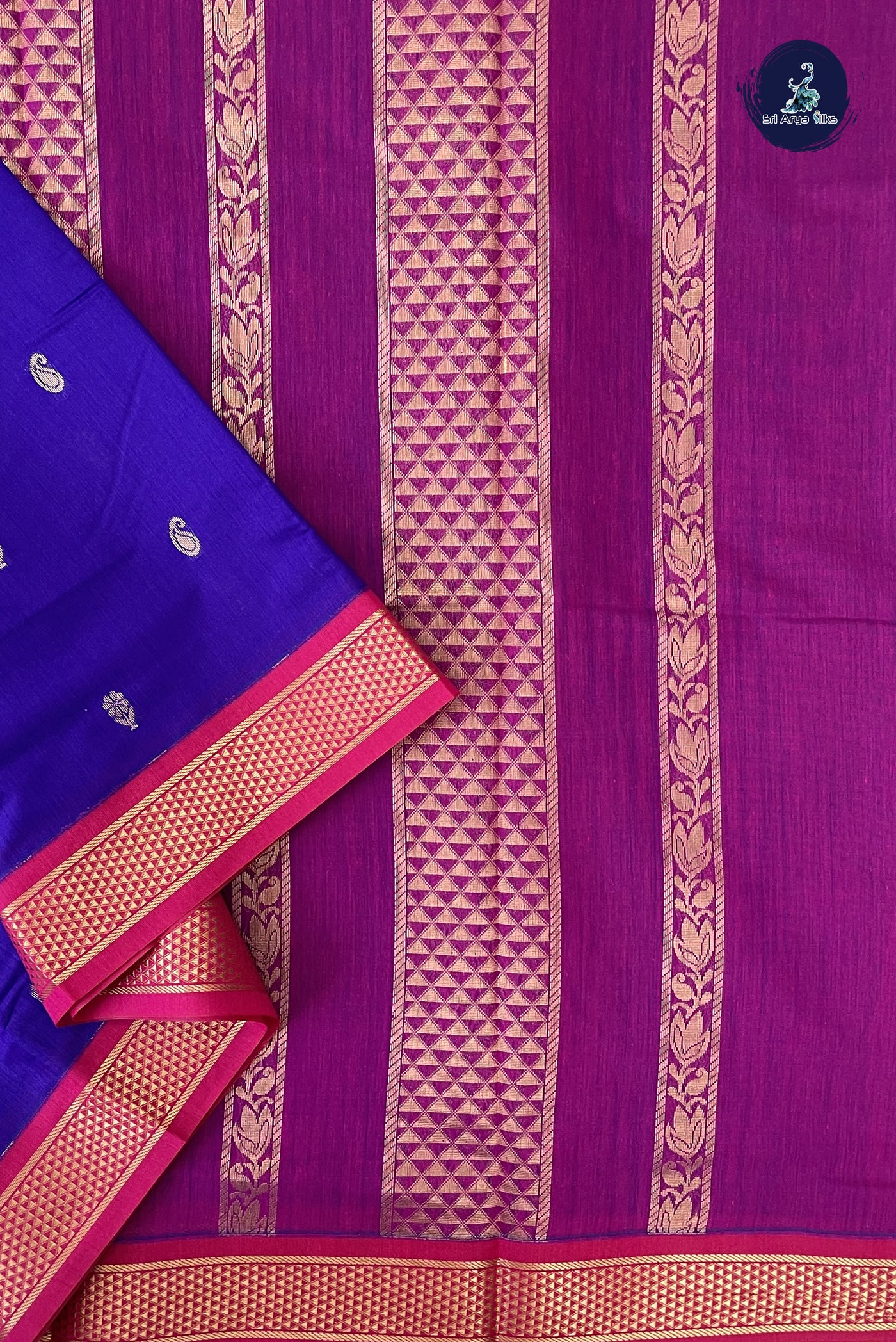 Violet Madisar Semi Silk Cotton Saree With Zari Buttas Pattern
