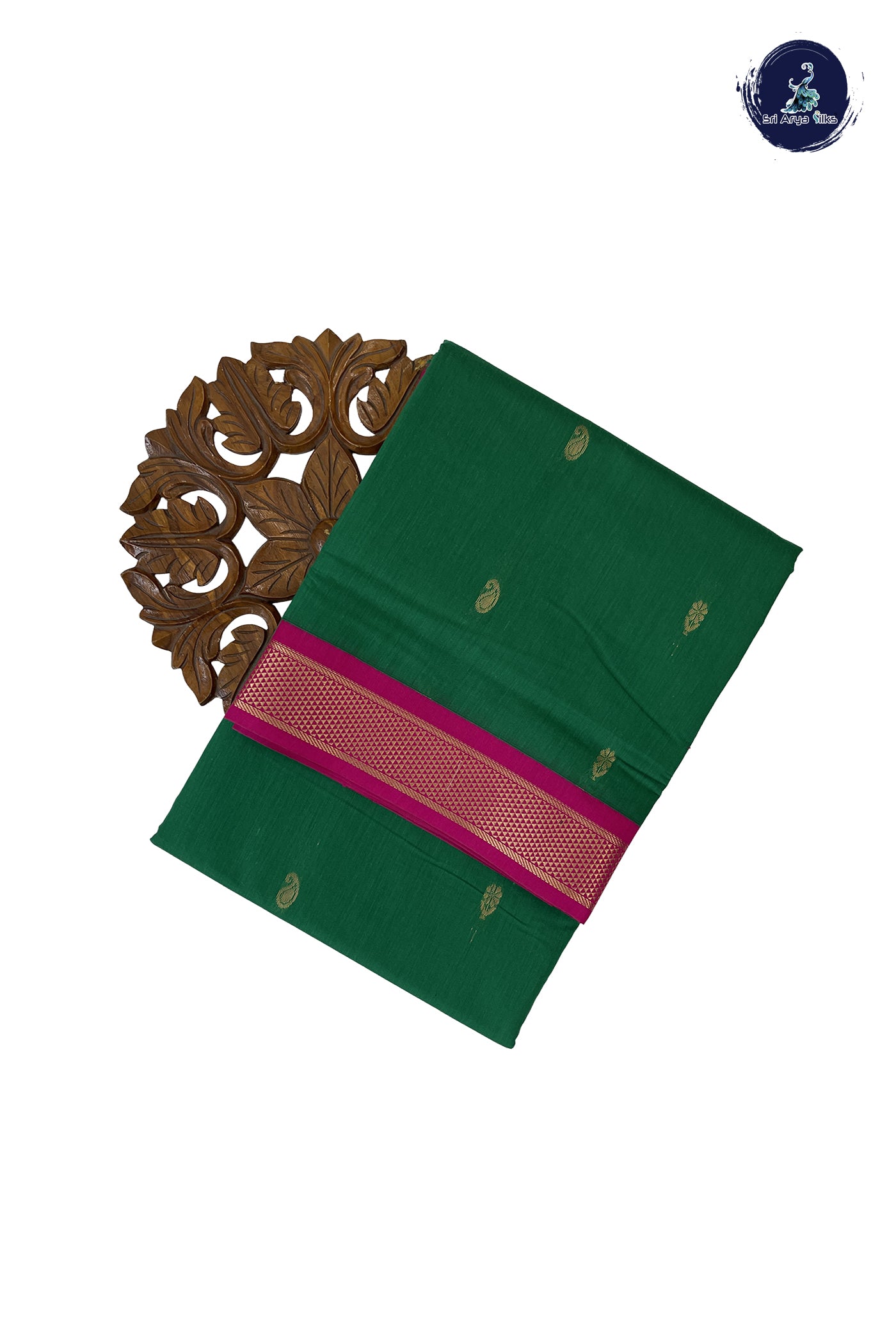 Dark Green Madisar Semi Silk Cotton Saree With Zari Buttas Pattern