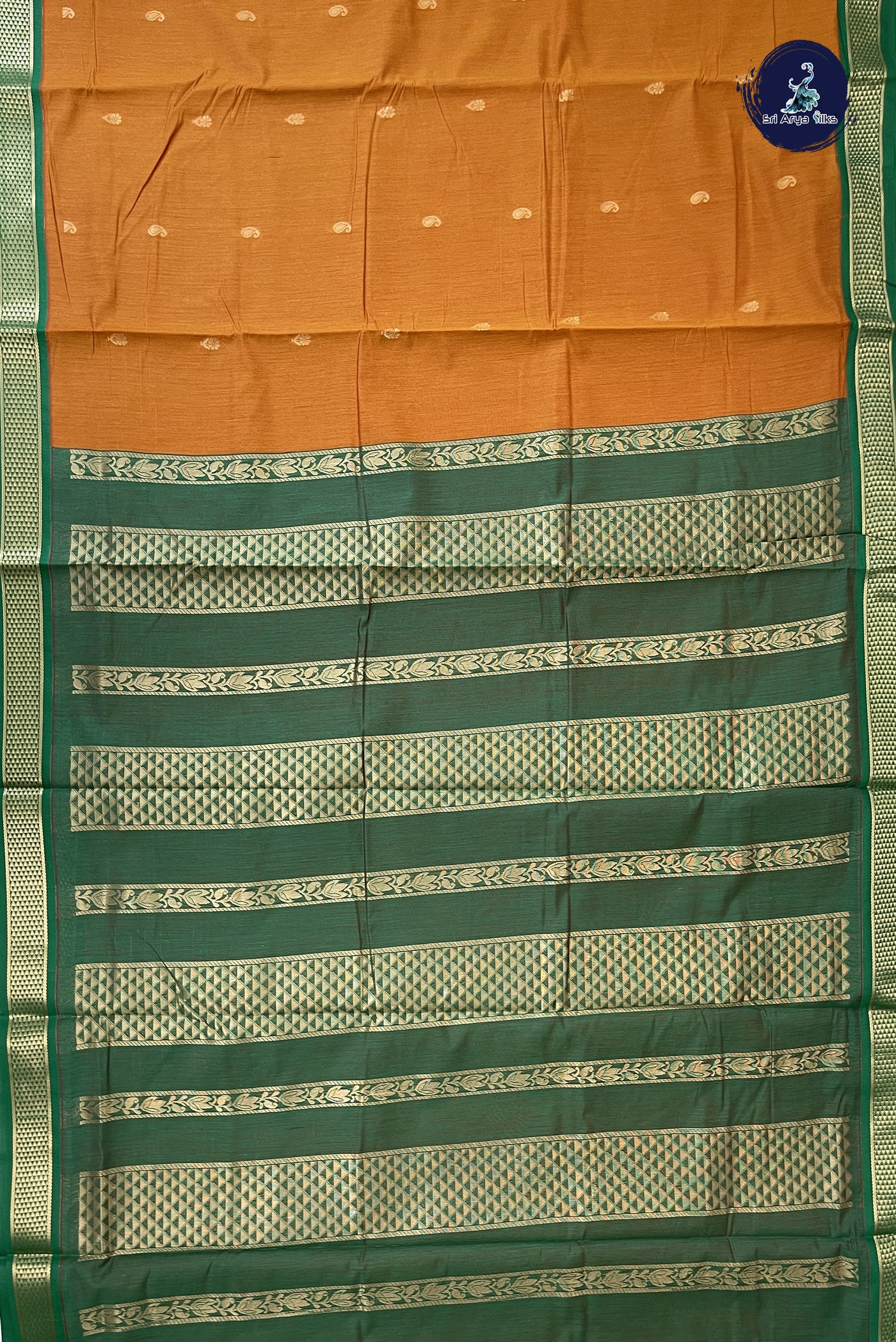 Lite Mustard Orange Madisar Semi Silk Cotton Saree With Zari Buttas Pattern