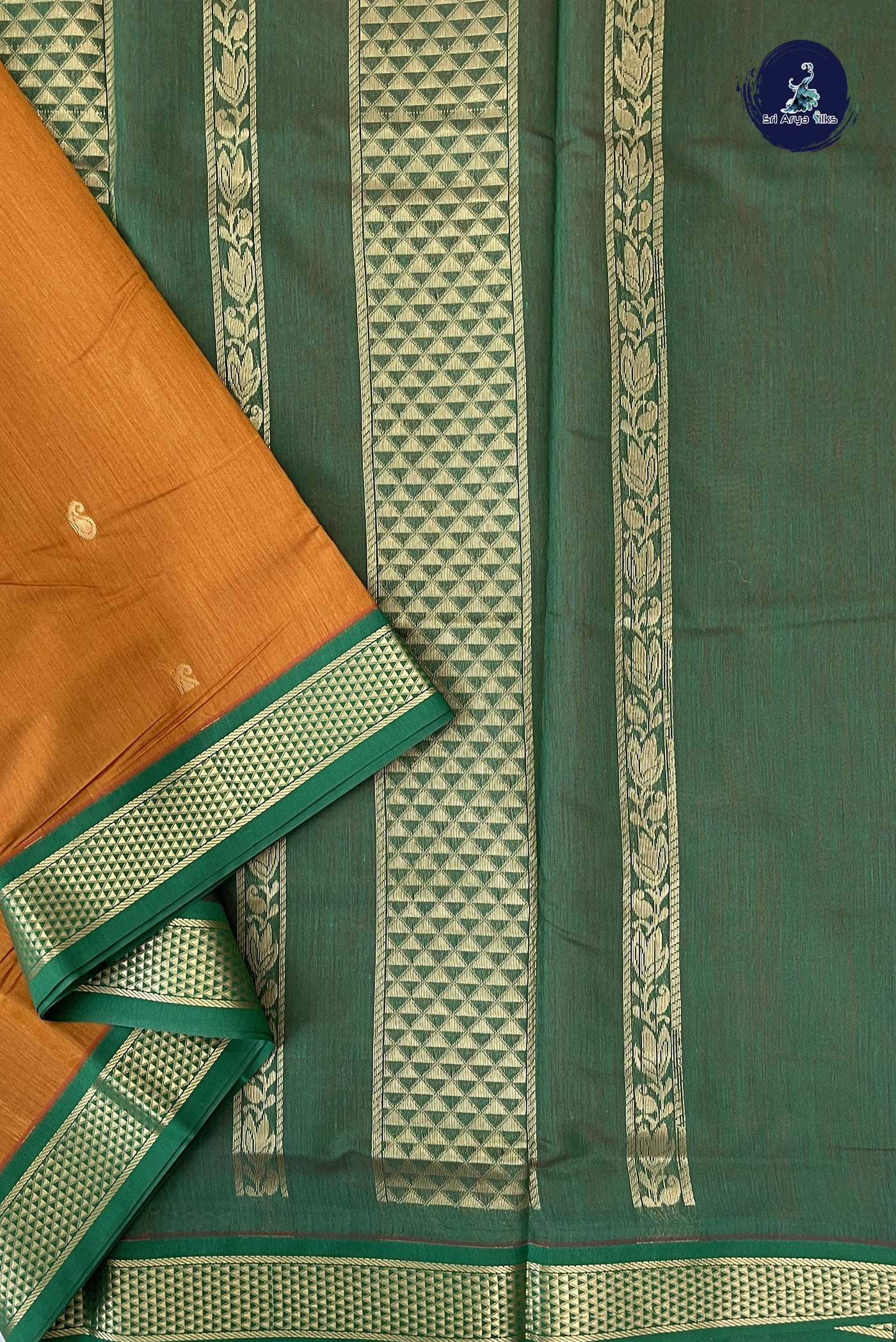 Lite Mustard Orange Madisar Semi Silk Cotton Saree With Zari Buttas Pattern