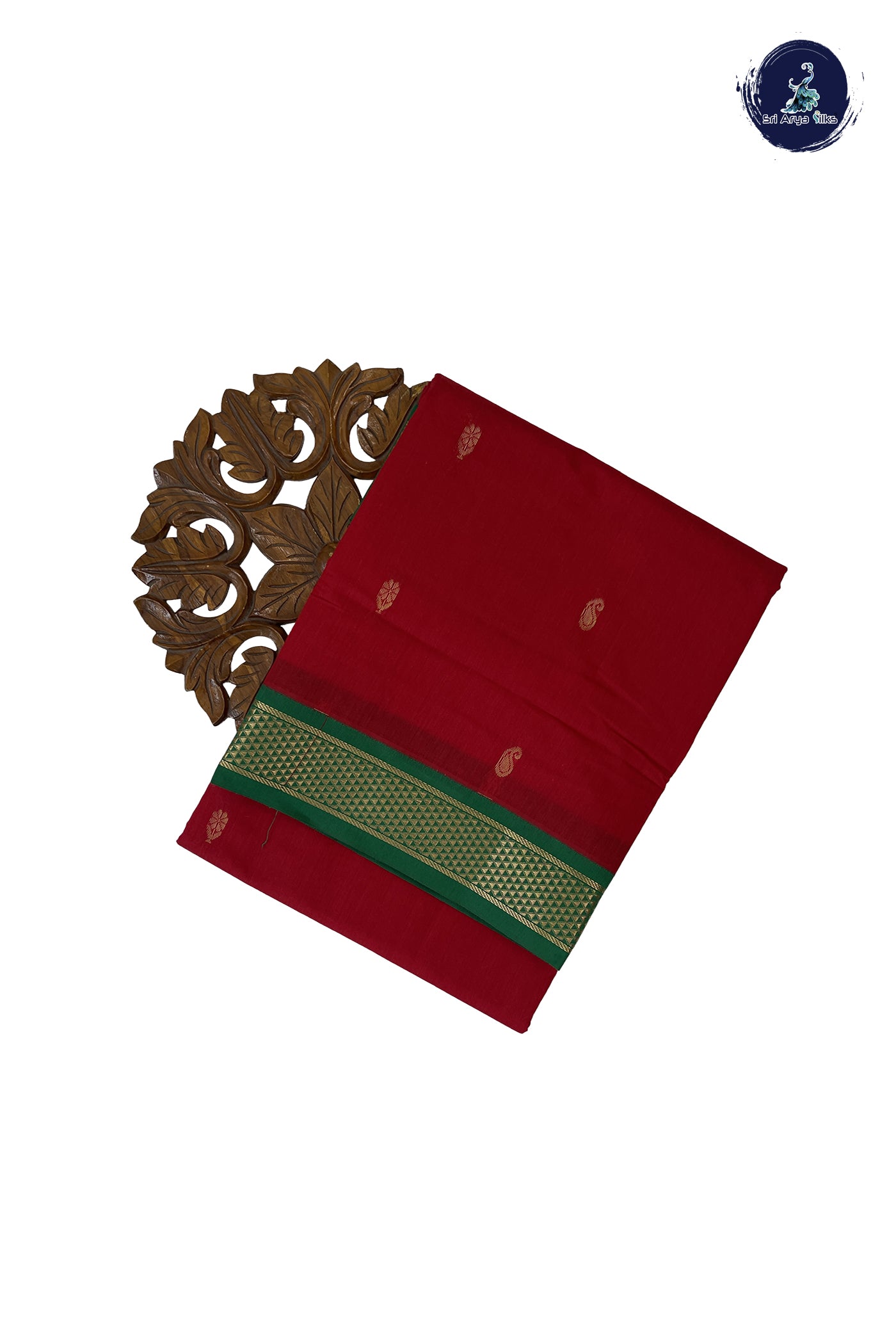 Red Madisar Semi Silk Cotton Saree With Zari Buttas Pattern