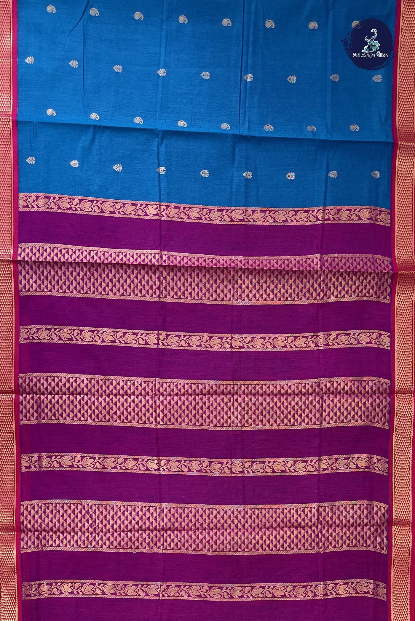 Blue Madisar Semi Silk Cotton Saree With Zari Buttas Pattern