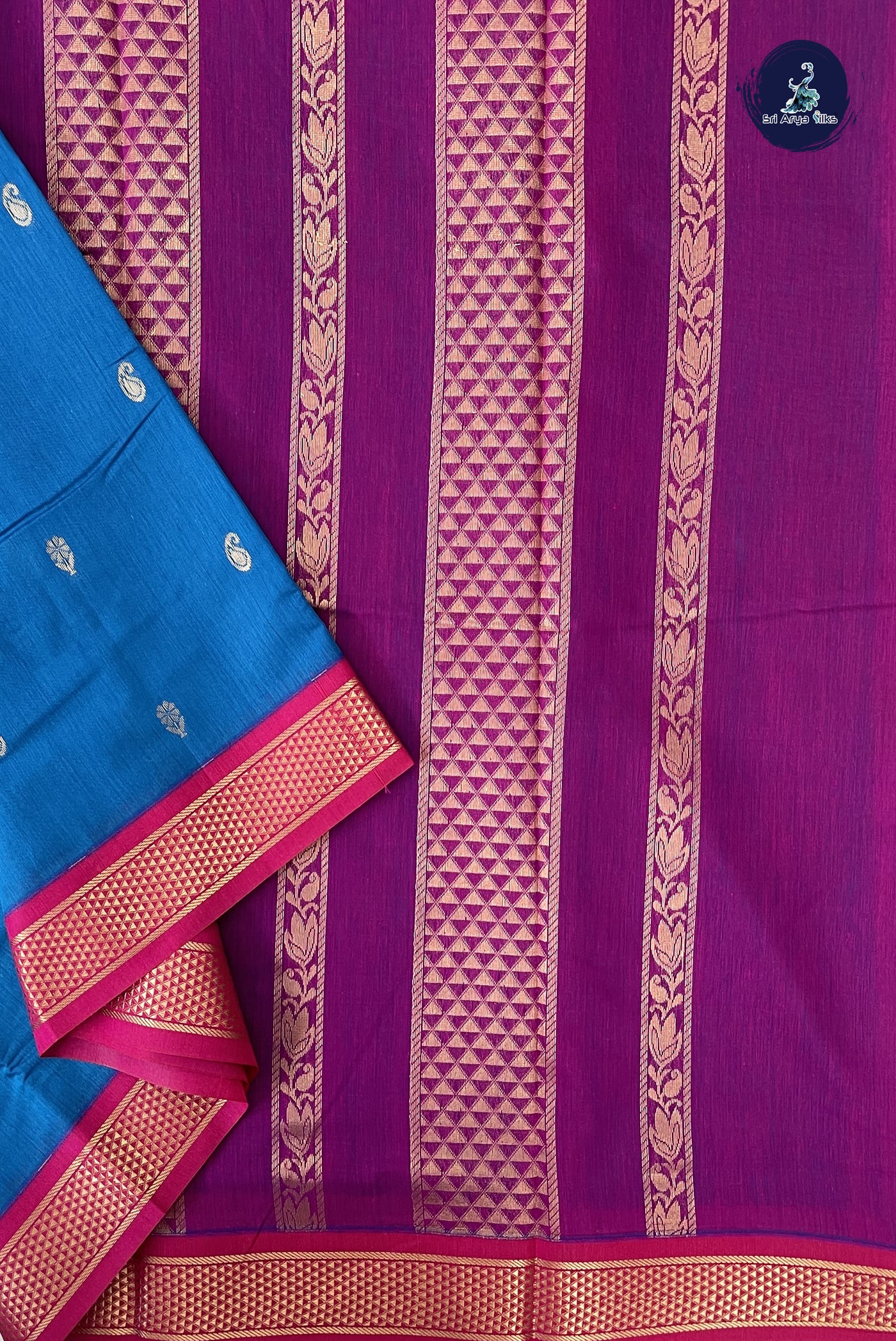 Blue Madisar Semi Silk Cotton Saree With Zari Buttas Pattern