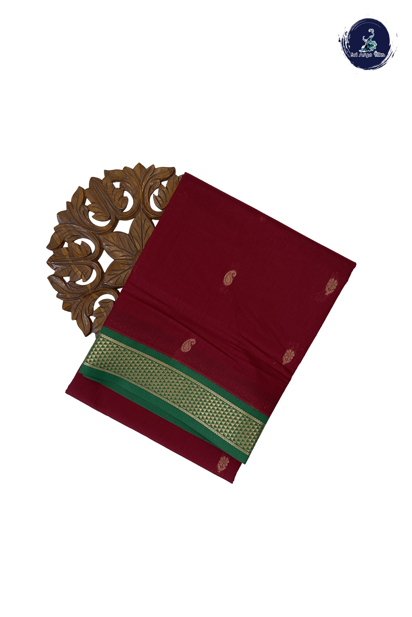 Maroon Madisar Semi Silk Cotton Saree With Zari Buttas Pattern