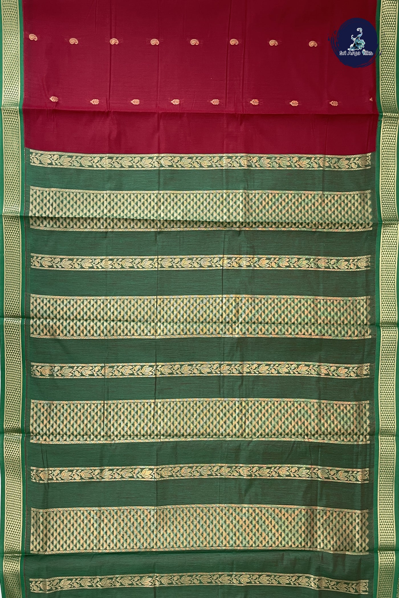 Maroon Madisar Semi Silk Cotton Saree With Zari Buttas Pattern