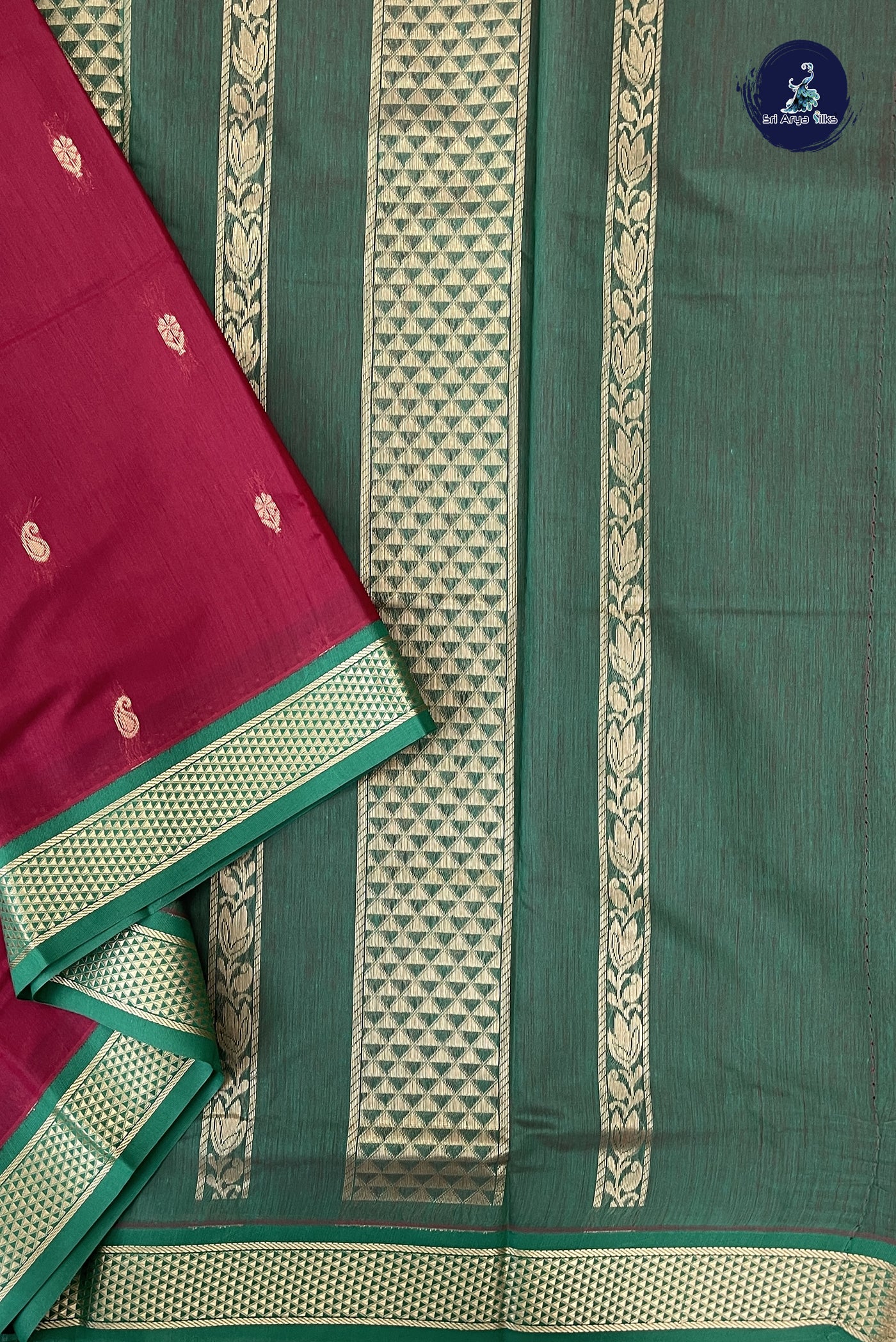 Maroon Madisar Semi Silk Cotton Saree With Zari Buttas Pattern