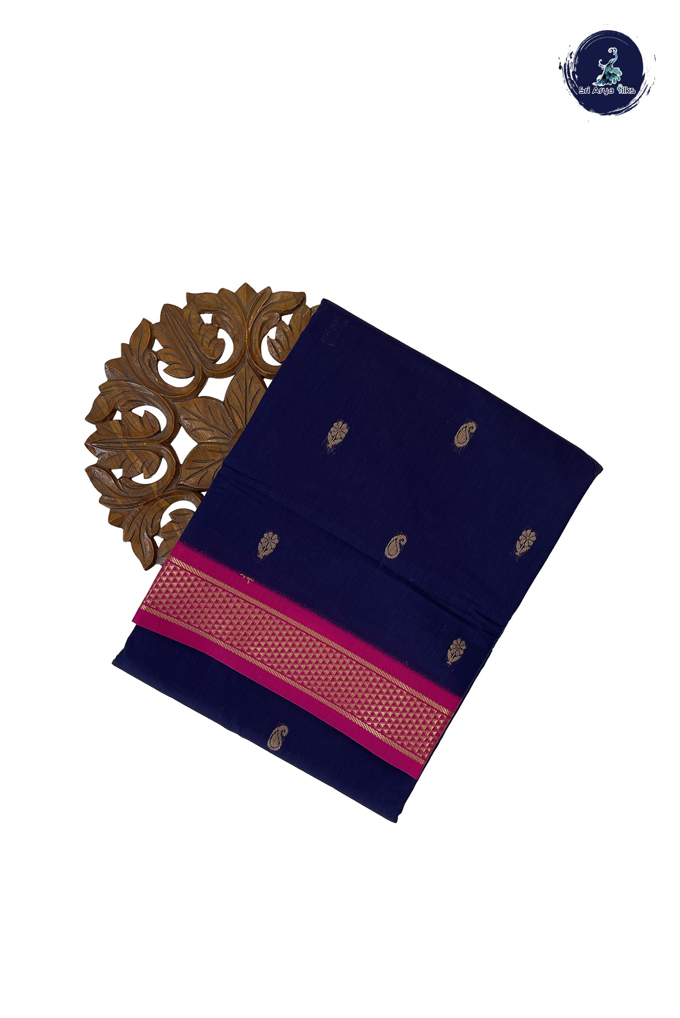 Navy Blue Madisar Semi Silk Cotton Saree With Zari Buttas Pattern