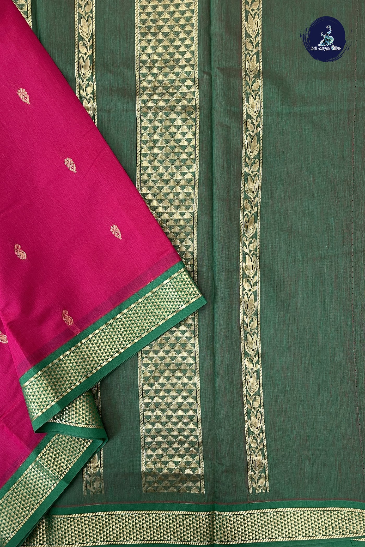 Dark Pink Madisar Semi Silk Cotton Saree With Zari Buttas Pattern