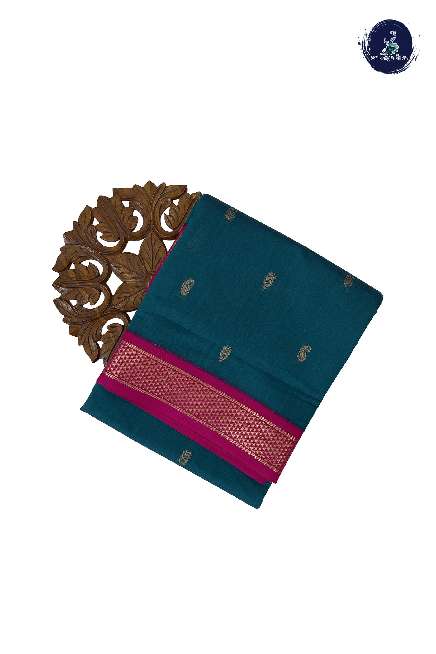 Sapphire Green Madisar Semi Silk Cotton Saree With Zari Buttas Pattern