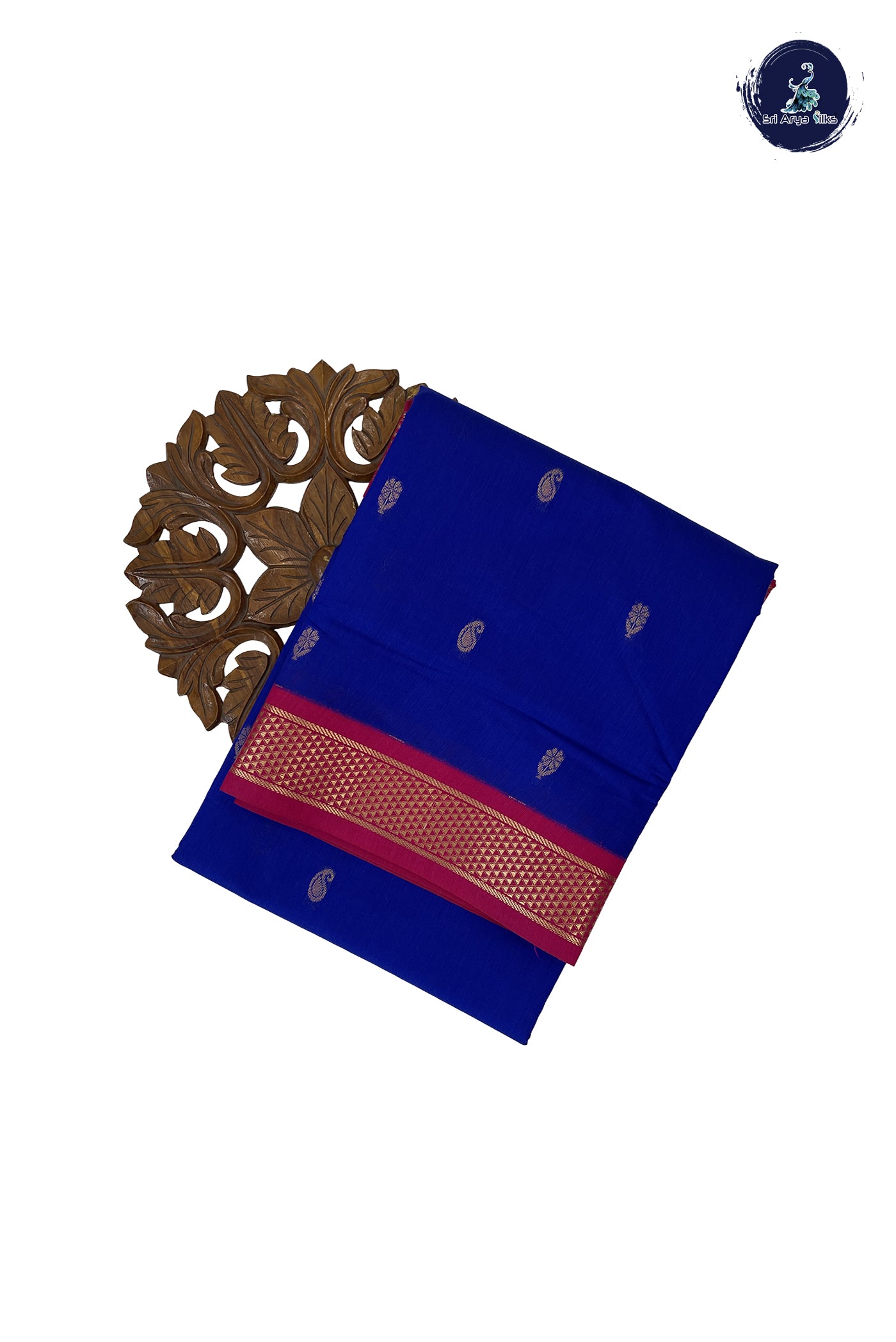 Dark Blue Madisar Semi Silk Cotton Saree With Zari Buttas Pattern
