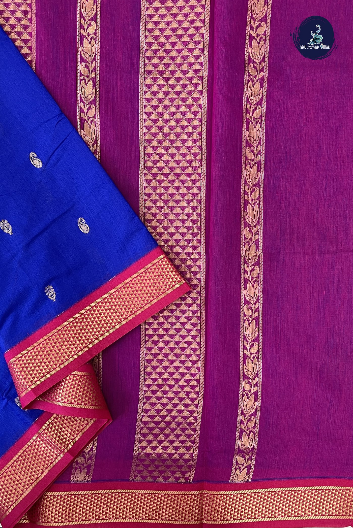 Dark Blue Madisar Semi Silk Cotton Saree With Zari Buttas Pattern