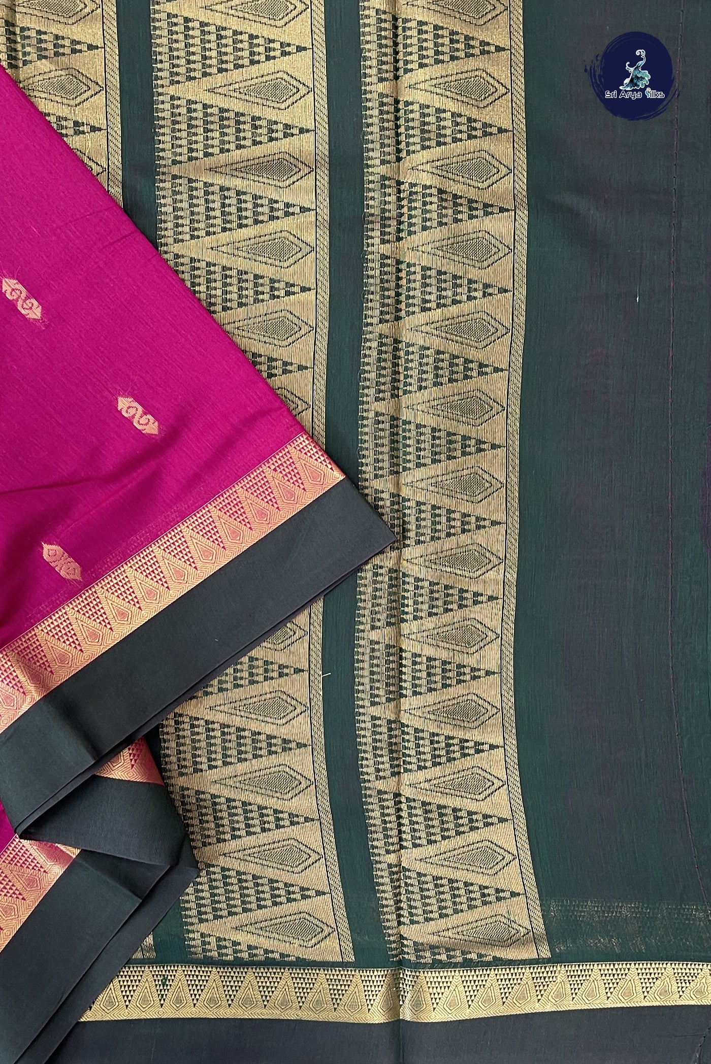Magenta Pink Madisar Semi Silk Cotton Saree With Zari Buttas Pattern