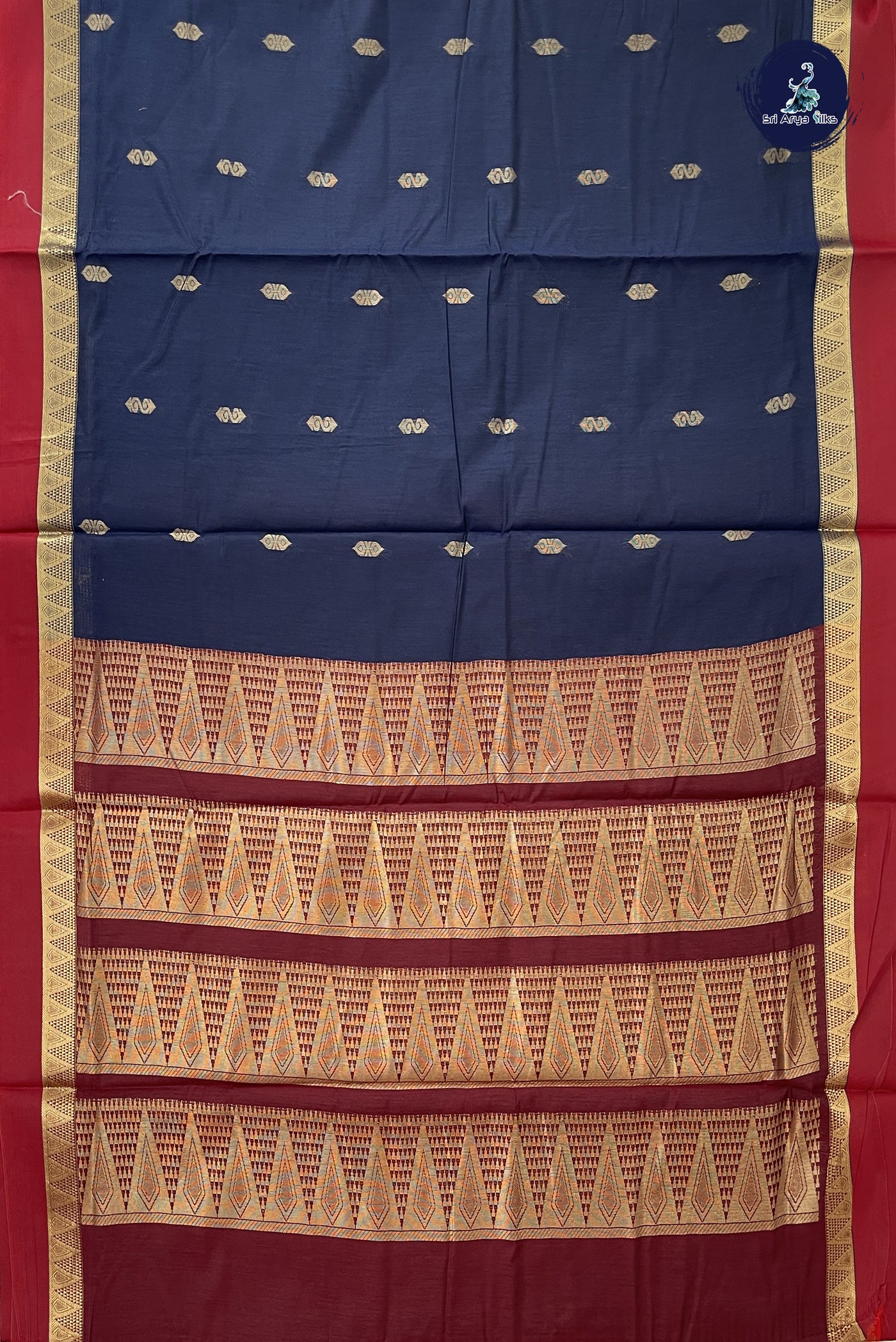 Navy Blue Madisar Semi Silk Cotton Saree With Zari Buttas Pattern