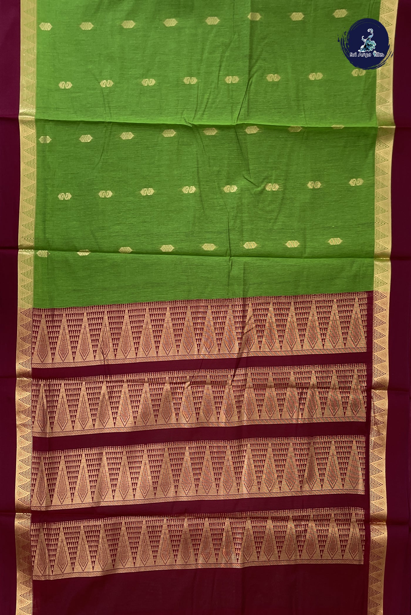 Light Green Madisar Semi Silk Cotton Saree With Zari Buttas Pattern
