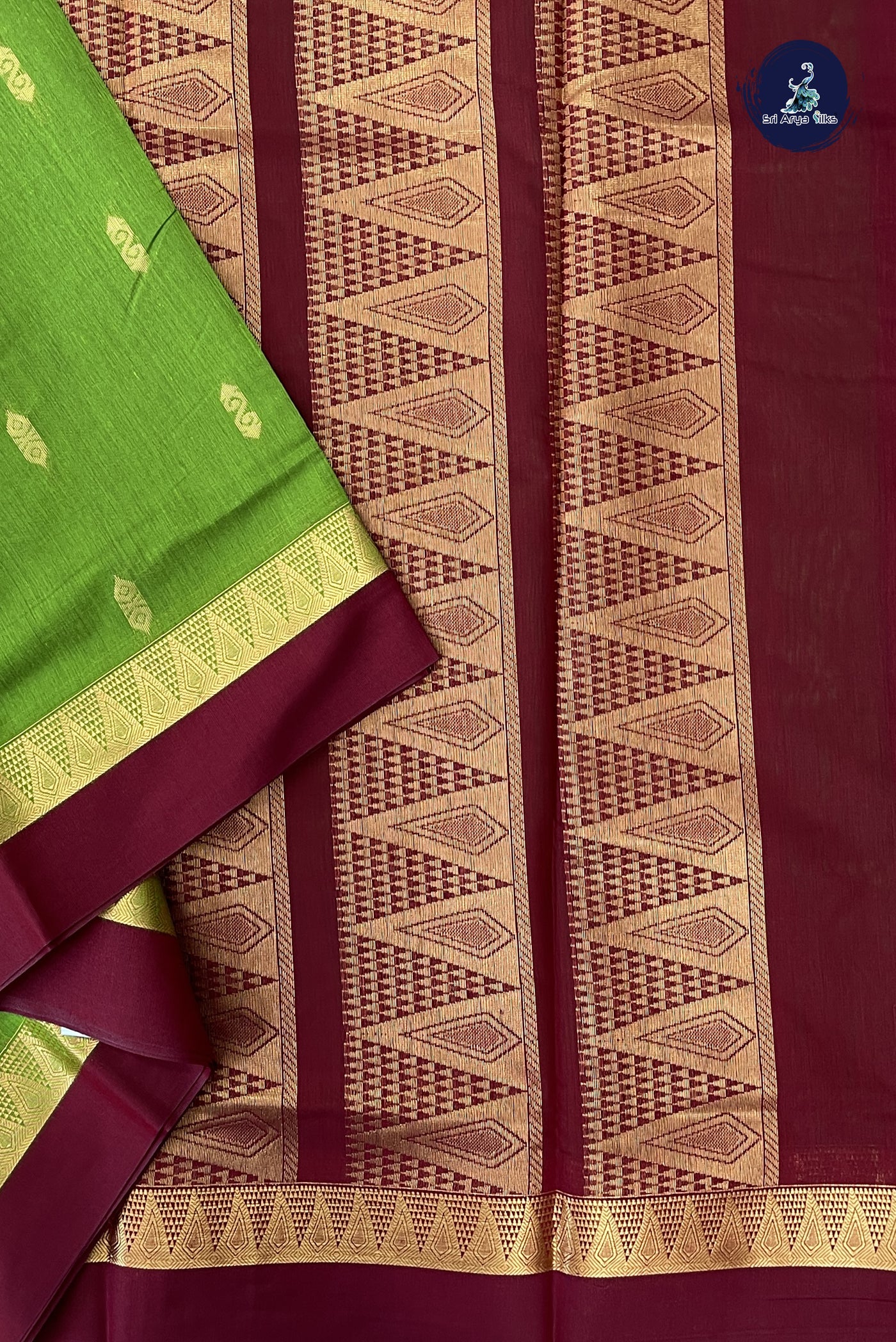 Light Green Madisar Semi Silk Cotton Saree With Zari Buttas Pattern