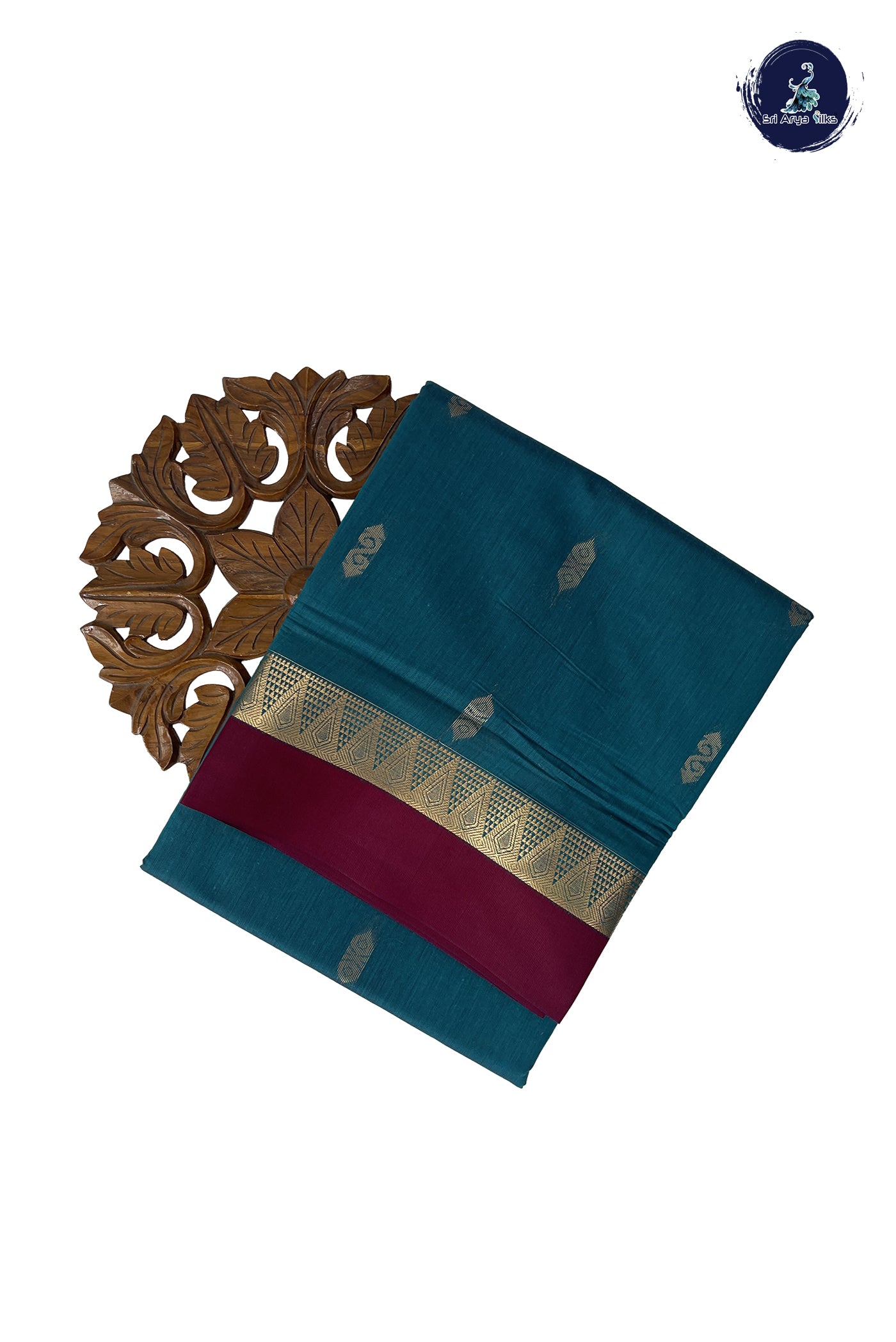 Sapphire Green Madisar Semi Silk Cotton Saree With Zari Buttas Pattern