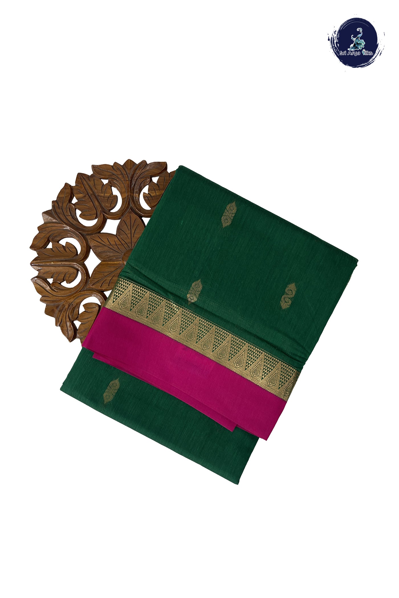 Dark Green Madisar Semi Silk Cotton Saree With Zari Buttas Pattern