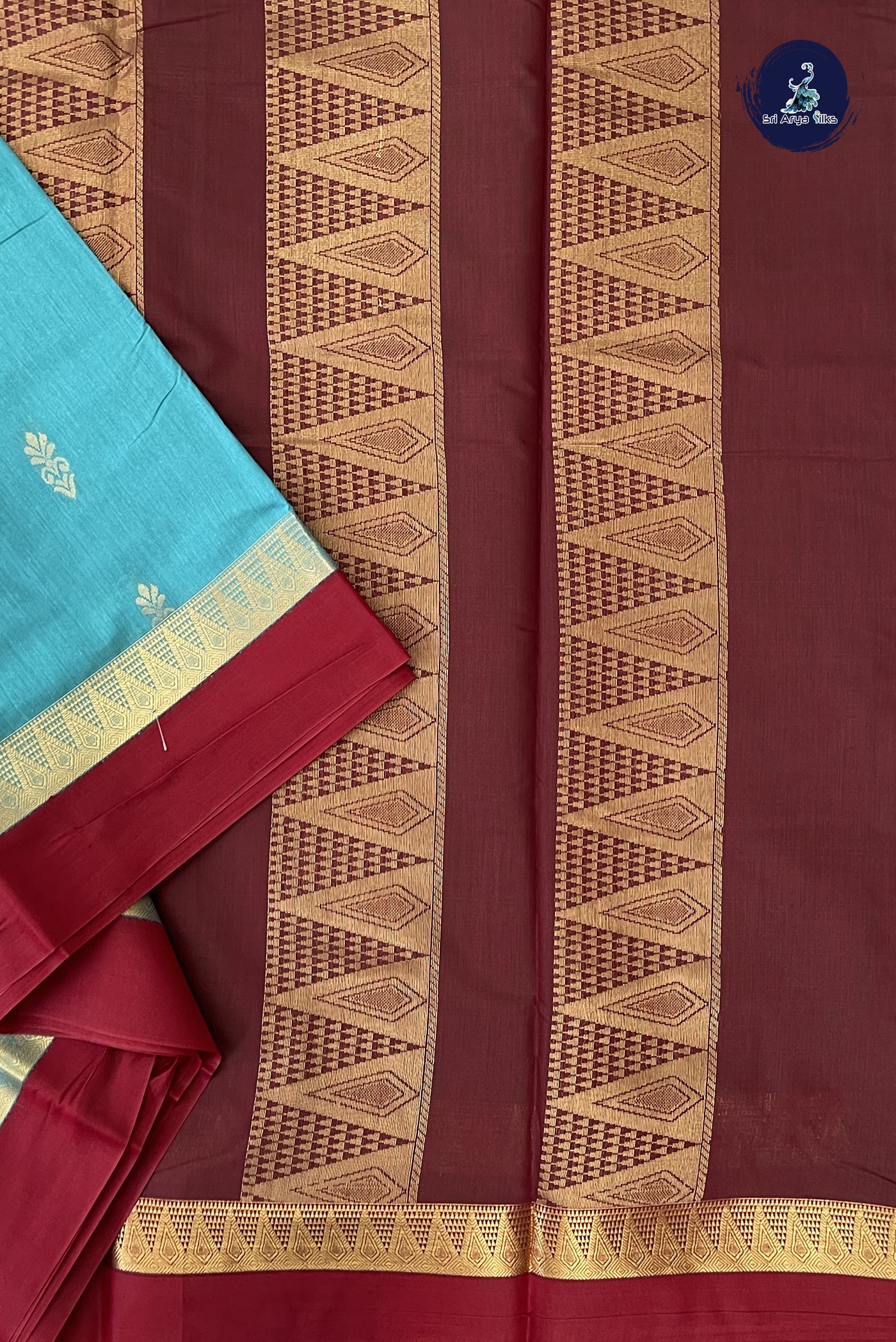 Light Blue Madisar Semi Silk Cotton Saree With Zari Buttas Pattern
