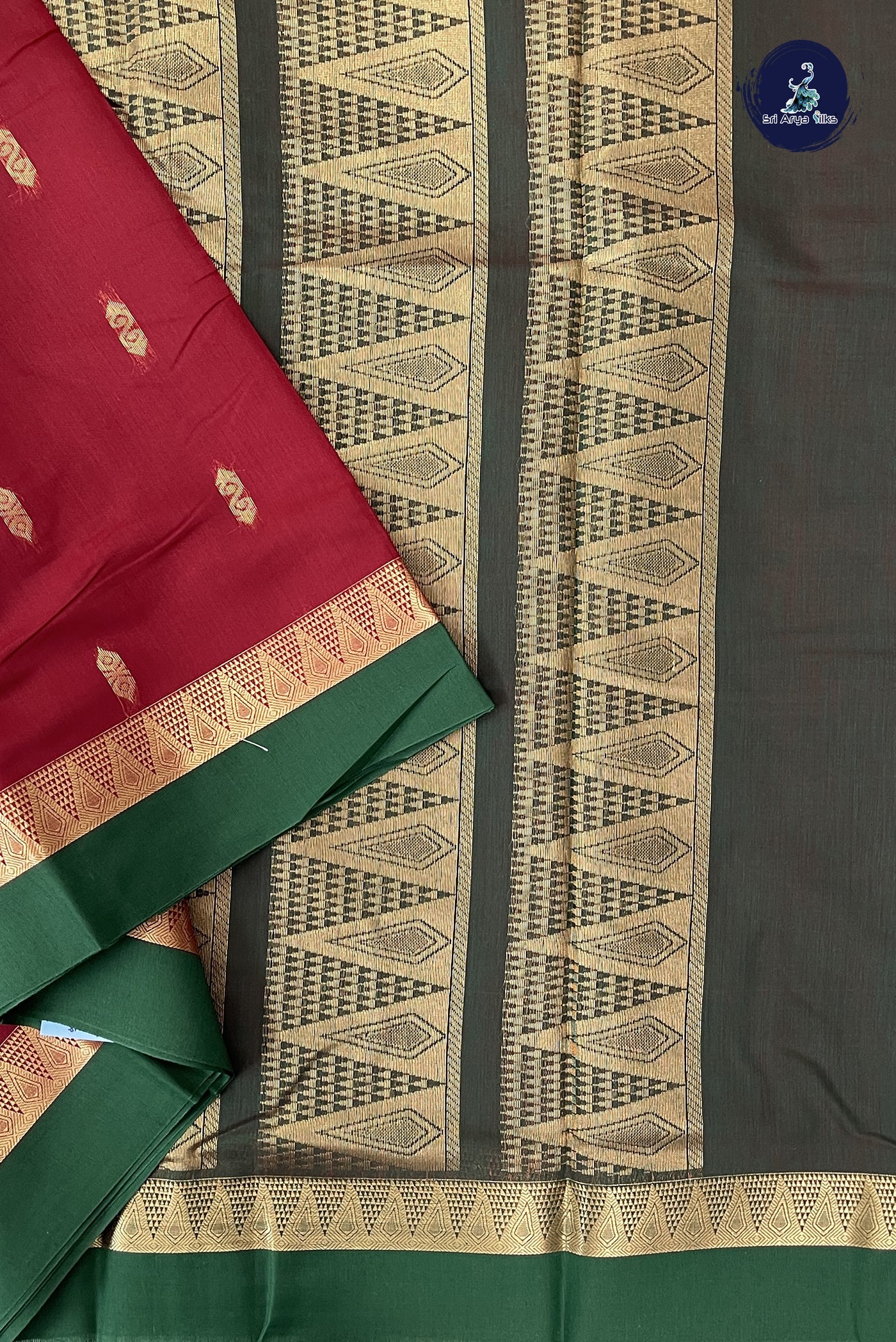 Maroon Madisar Semi Silk Cotton Saree With Zari Buttas Pattern