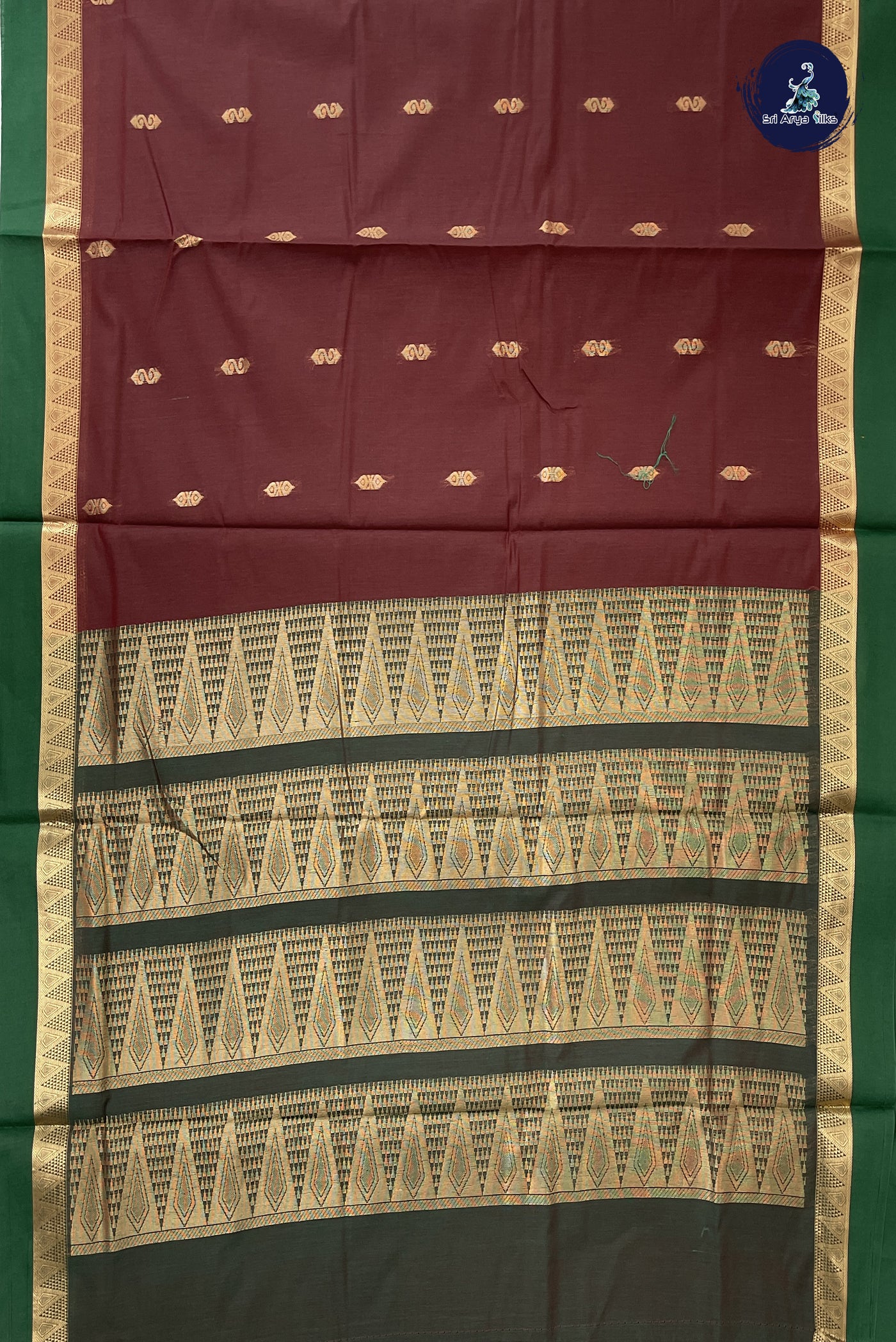 Brown Madisar Semi Silk Cotton Saree With Zari Buttas Pattern