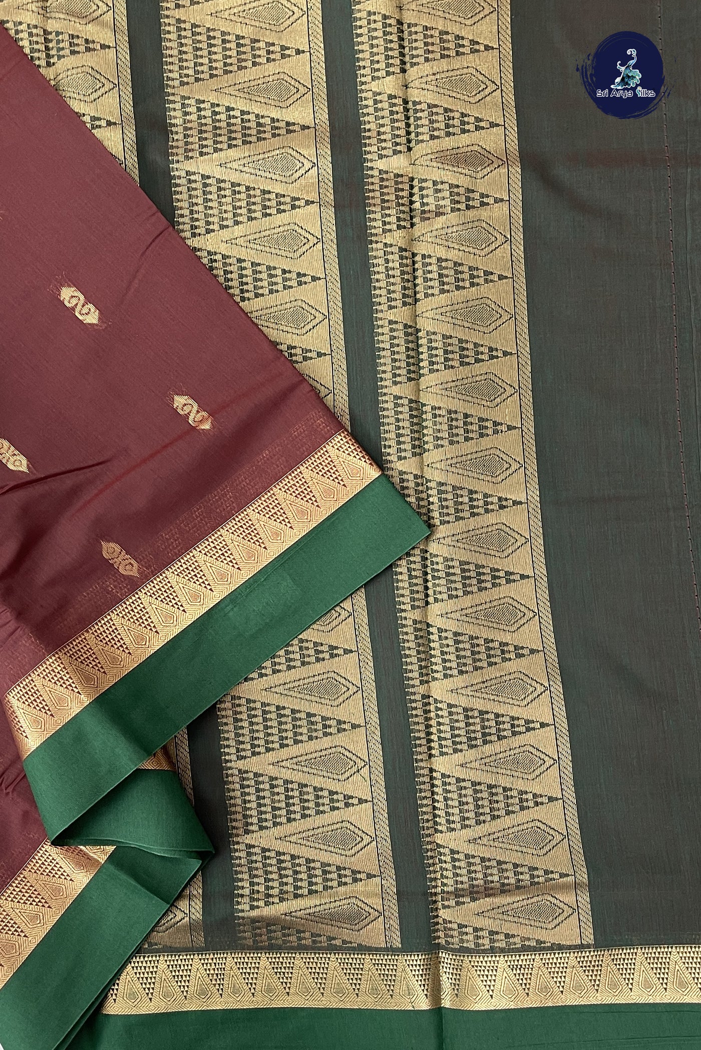 Brown Madisar Semi Silk Cotton Saree With Zari Buttas Pattern