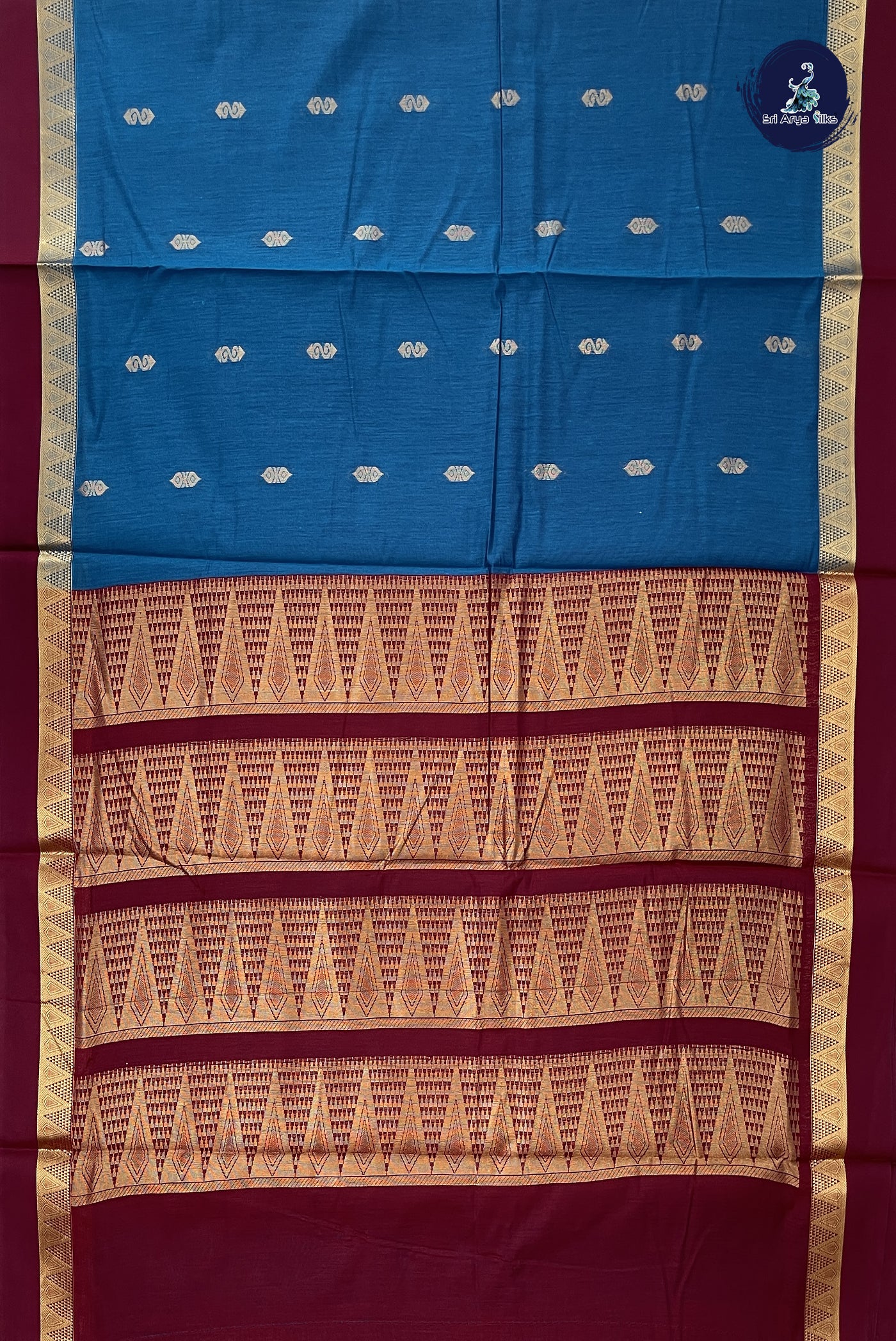 Sapphire Blue Madisar Semi Silk Cotton Saree With Zari Buttas Pattern