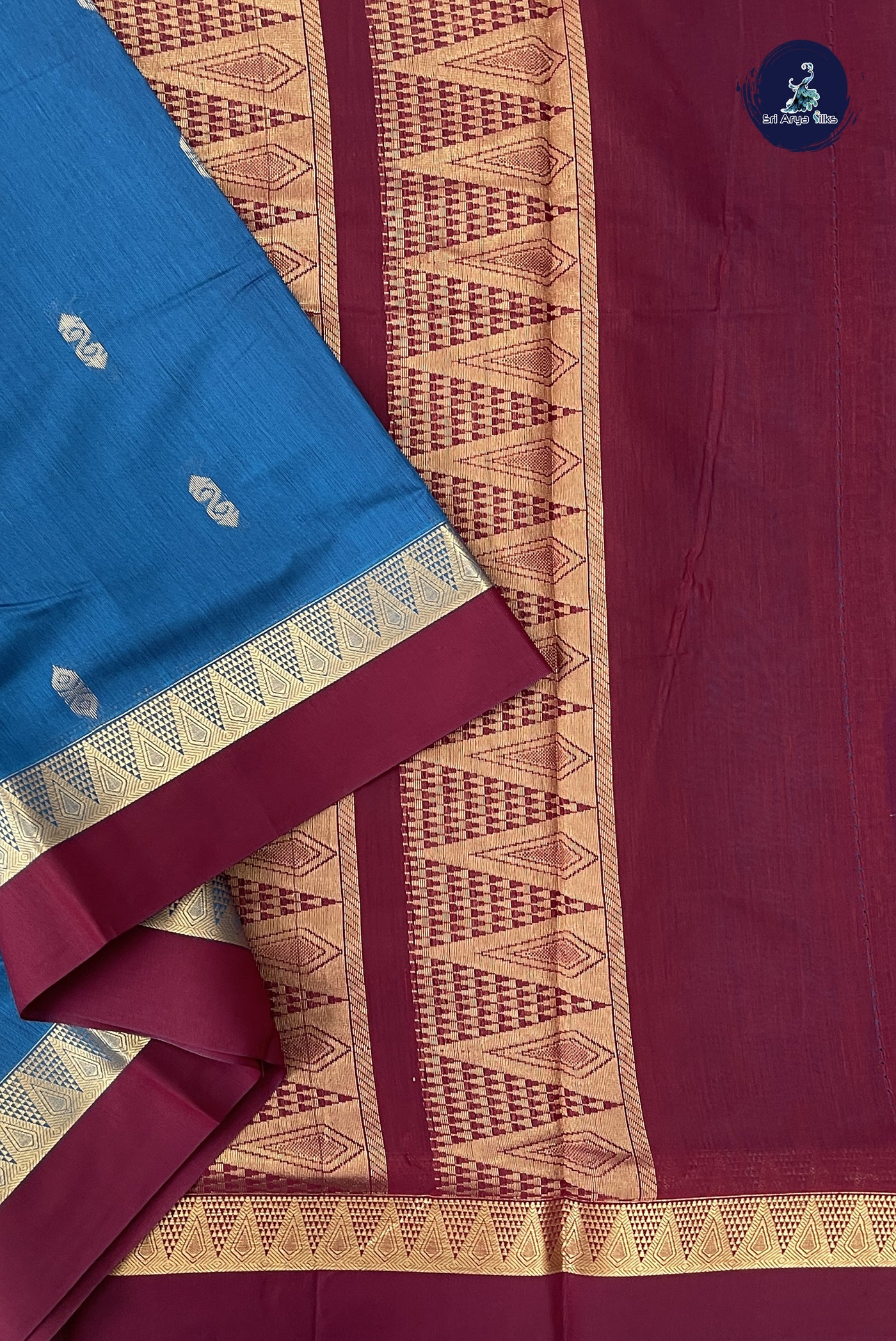 Sapphire Blue Madisar Semi Silk Cotton Saree With Zari Buttas Pattern