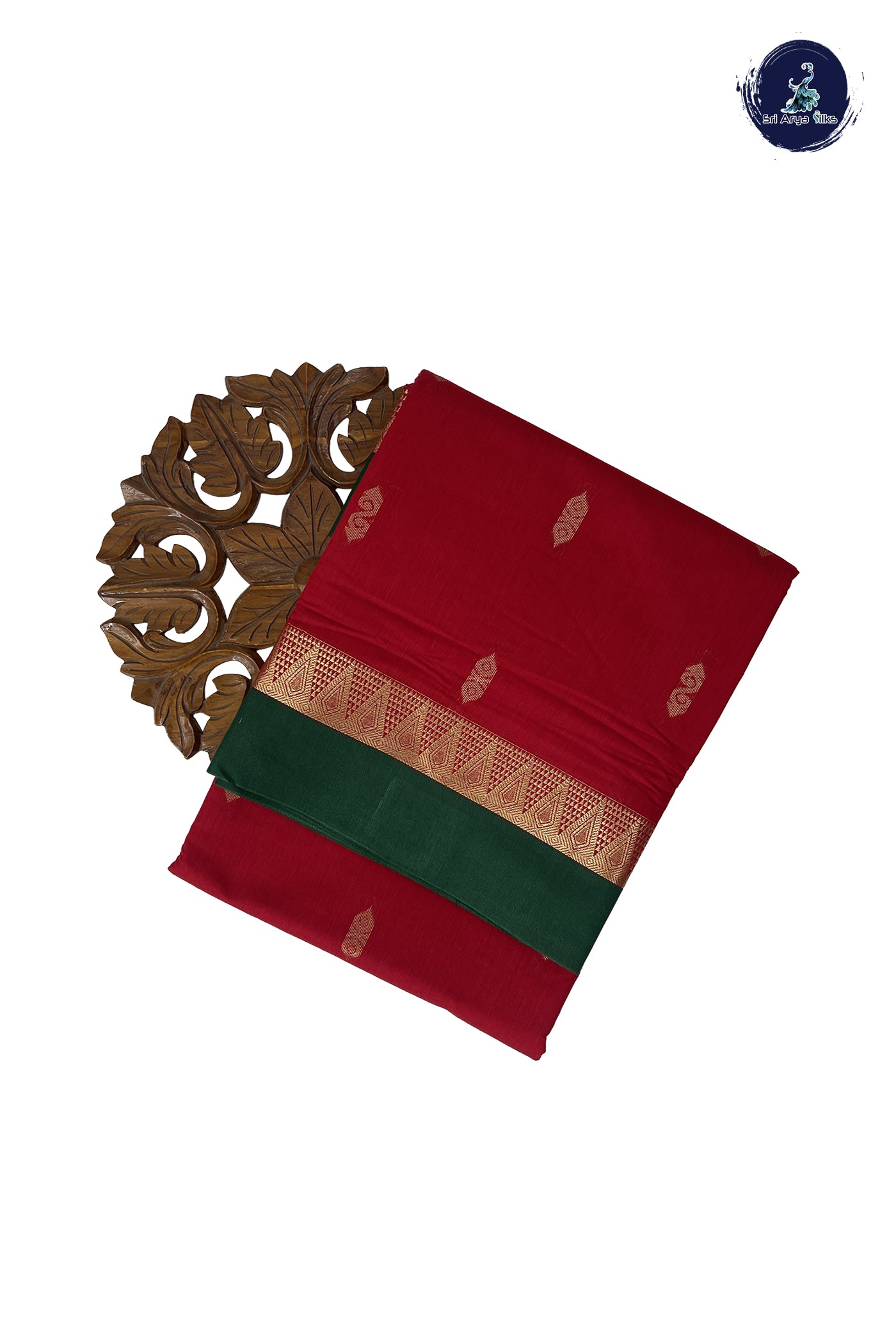 Red Madisar Semi Silk Cotton Saree With Zari Buttas Pattern