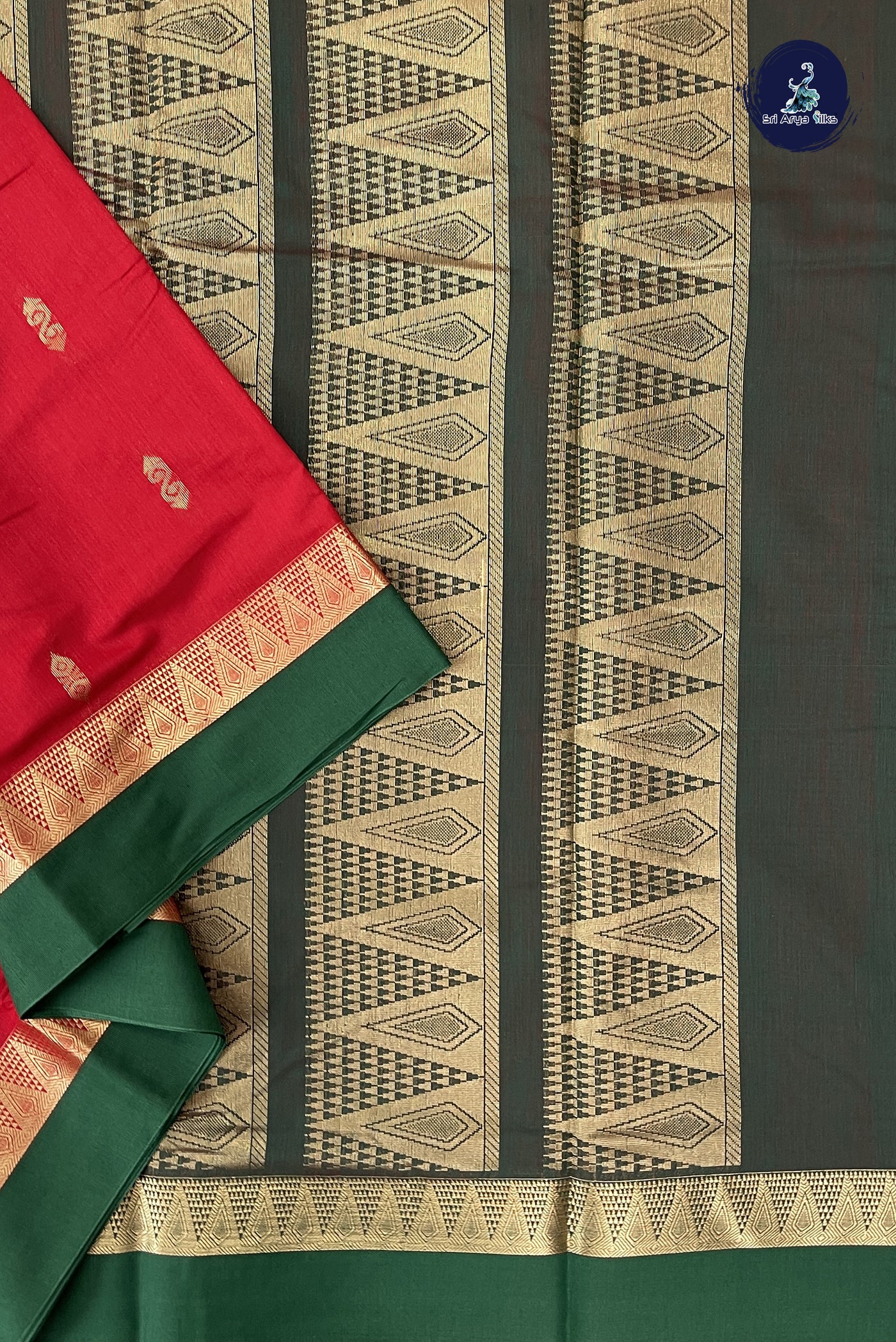 Red Madisar Semi Silk Cotton Saree With Zari Buttas Pattern