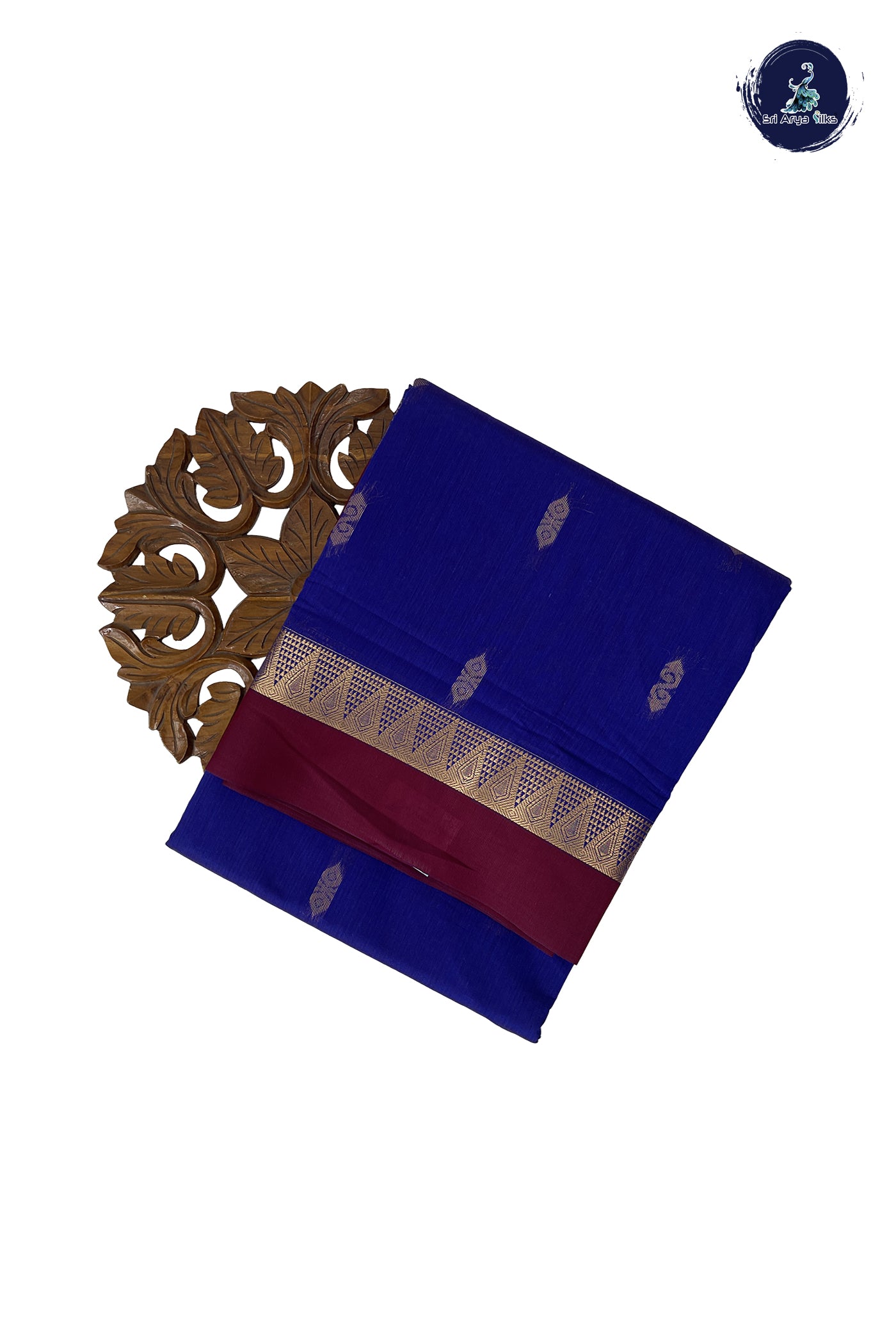Dark Blue Madisar Semi Silk Cotton Saree With Zari Buttas Pattern