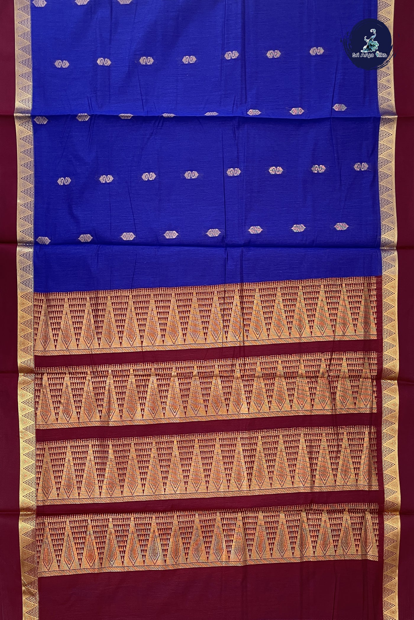 Dark Blue Madisar Semi Silk Cotton Saree With Zari Buttas Pattern