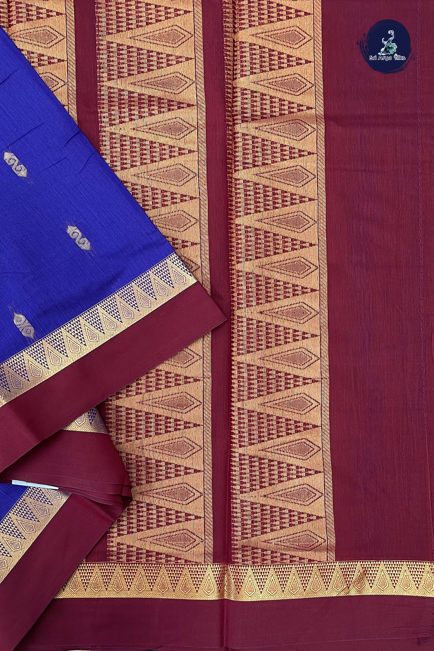 Dark Blue Madisar Semi Silk Cotton Saree With Zari Buttas Pattern